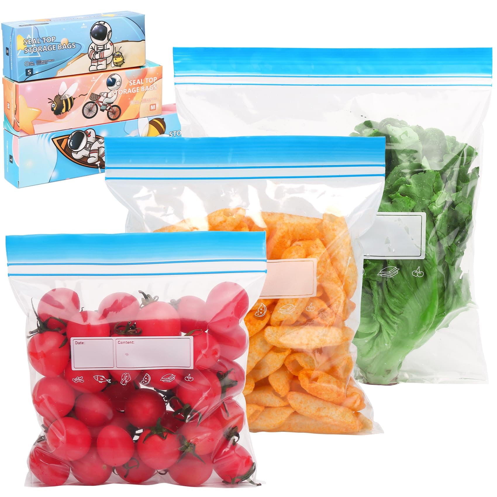 70 Pieces Food Storage Freezer Bags, TAIYUNWEI Reusable Seal Zip Lock Sandwich Bags for Meat, Fruits, Vegetables, Grains, Sandwich, Nuts