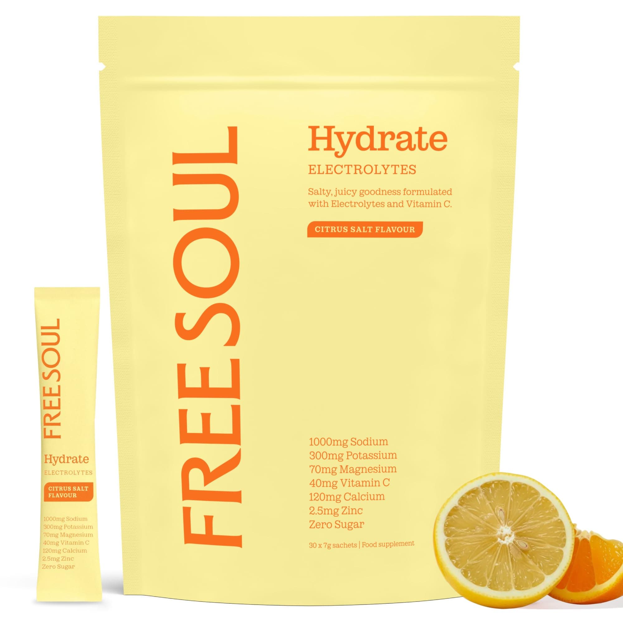 Hydrate | Electrolyte Hydration Sachets | Zero Sugar | 30 Sachets | Advanced Electrolyte Powder with Sodium, Magnesium, Vitamin C | Citrus Salt Flavour