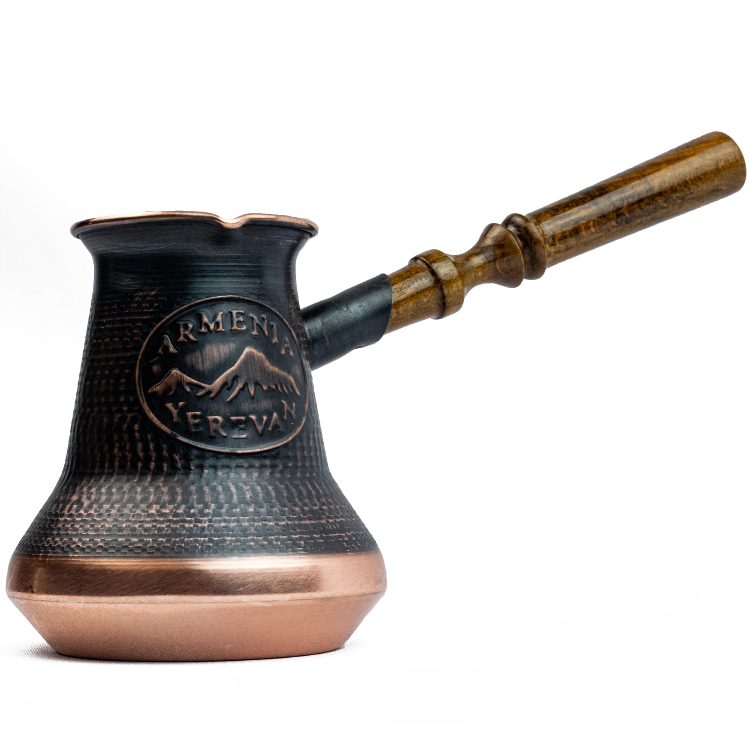 Handmade Armenian Coffee Pot Maker Copper Jazva Ararat Turkish Arabic Greek Cezve Jezve Ibrik Turka Jazzve Jazve Wooden Handle (12 Fl Oz (355ml))