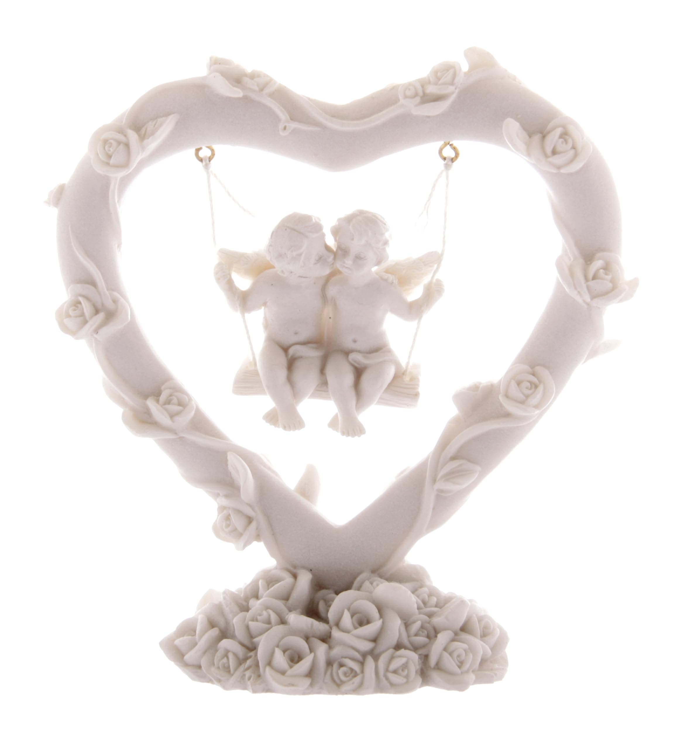Puckator Swinging Rose Heart Love Cherubs - Romantic Modern Love Wedding Gift Gifts For Girlfriend - Fairy Fairies Grave Ornaments Figurine - Valentines Day Gifts For Her Him - Home Decor