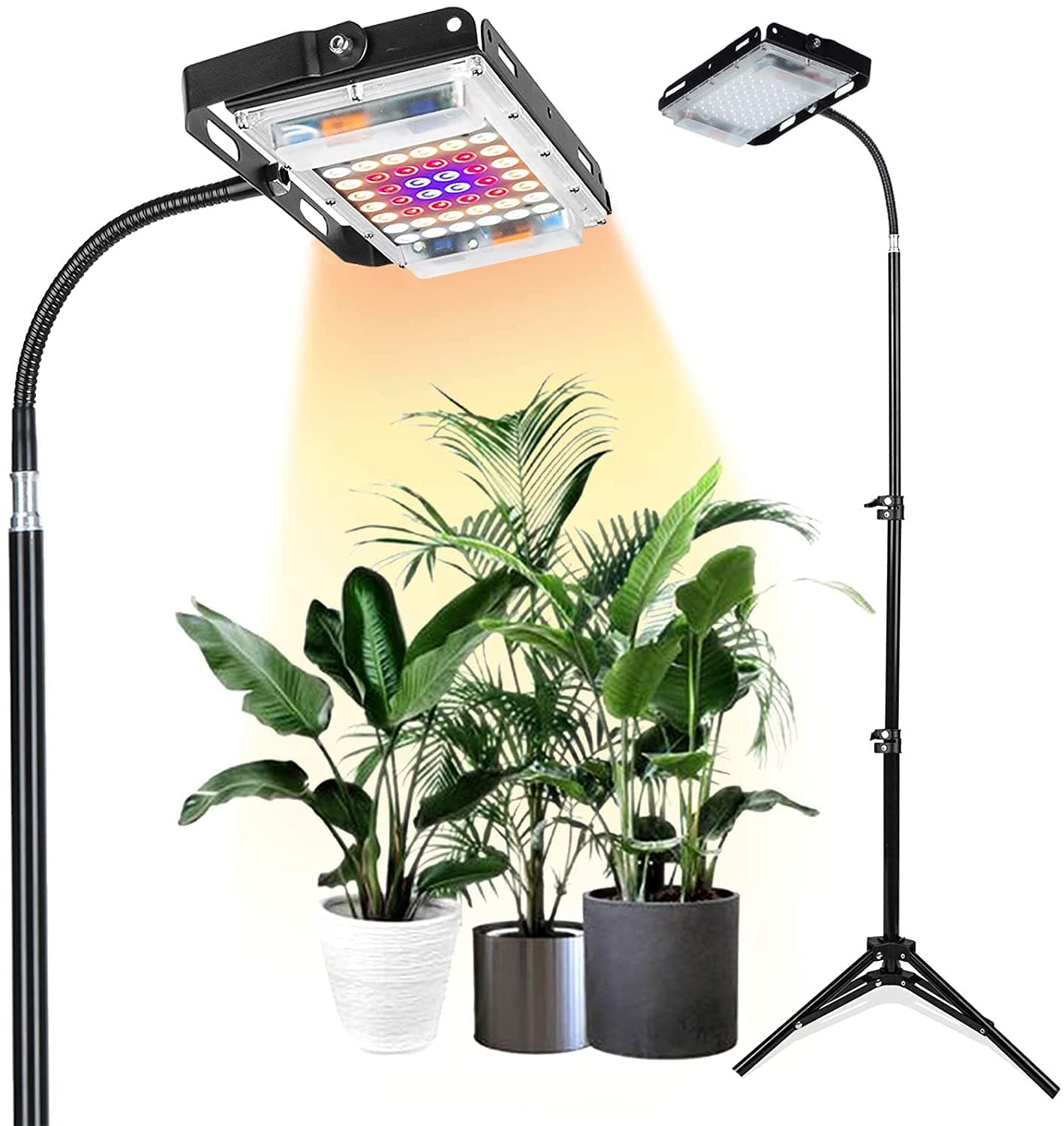 Funito Grow Light with Stand, LBW Full Spectrum 150W LED Floor Plant Light for Indoor Plants, Grow Lamp with On/Off Switch, Adjustable Tripod Stand 40-120cm