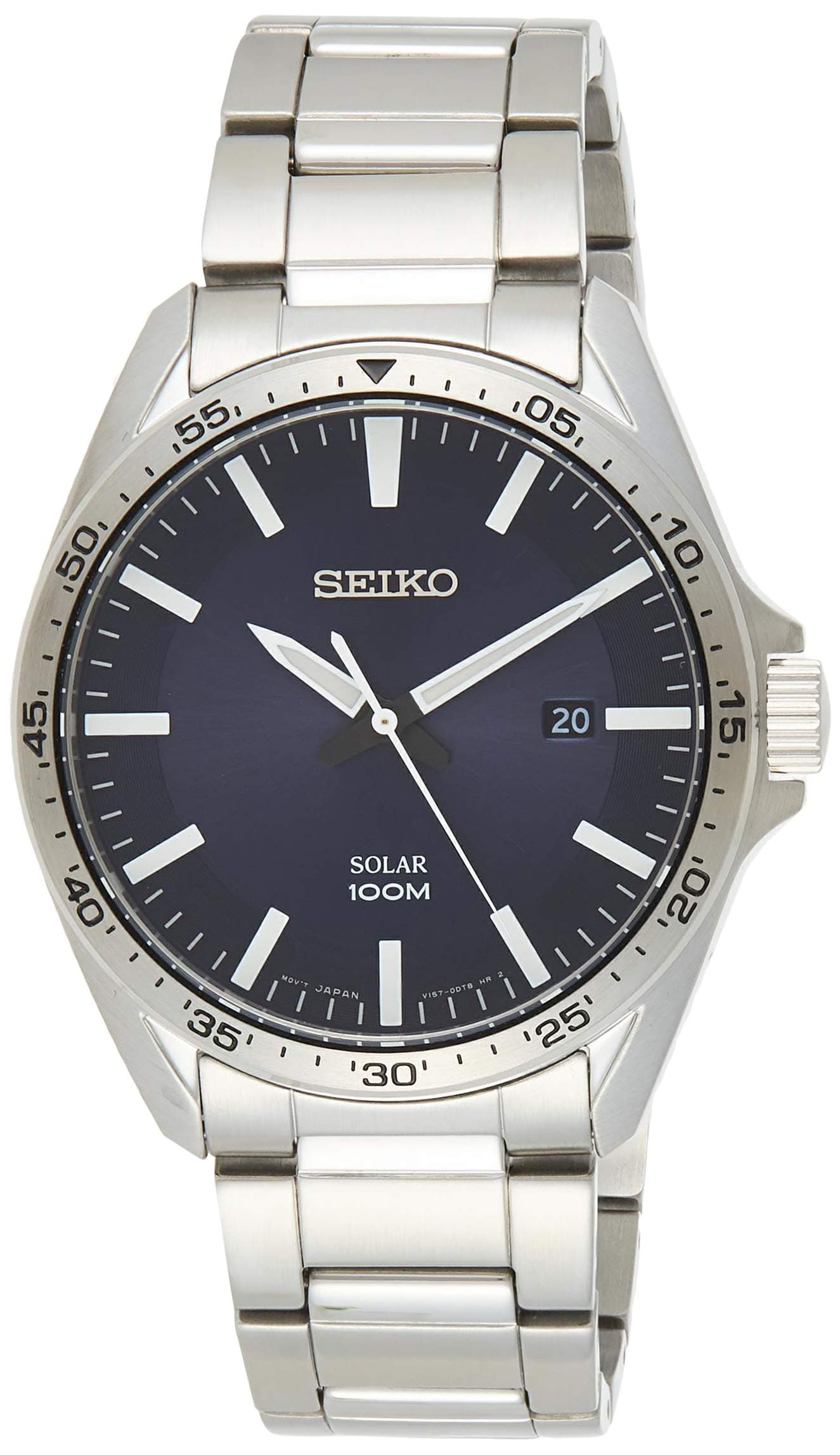 SEIKO Mens Analogue Solar Powered Watch with Stainless Steel Strap SNE483P1