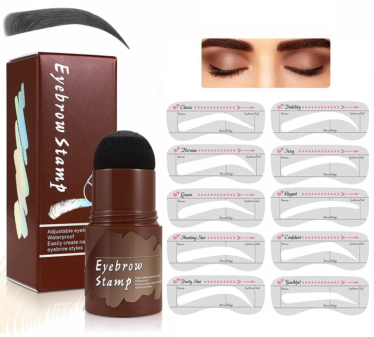 HUDA GIRL BEAUTY Eyebrow Stamp Stencil Kit, One Step Brow Stamp Makeup Powder, 3Piece Reusable Eyebrow Stencils Shape Thicker and Fuller Brows, Waterproof Long Lasting (Black)