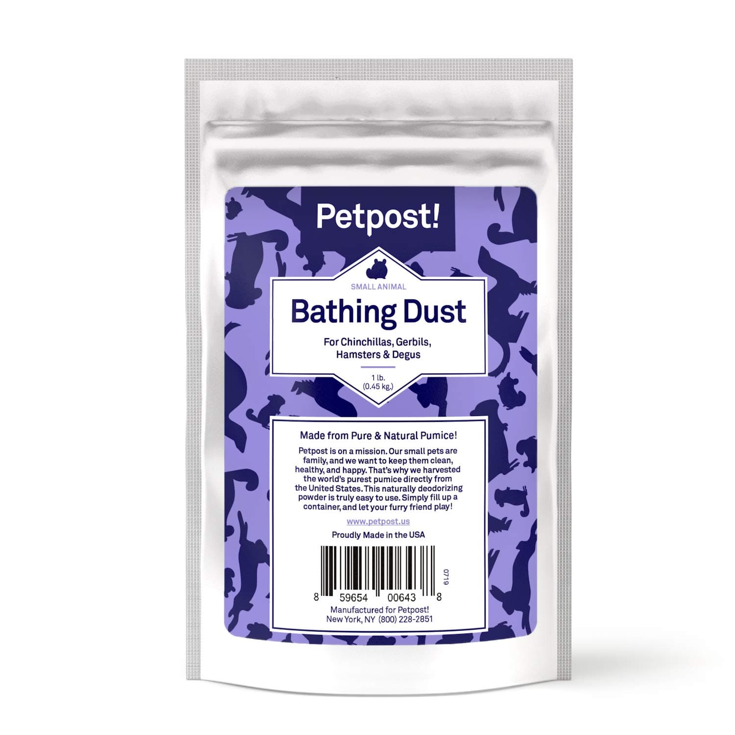 Petpost | Chinchilla Bath Dust for Small Animals - Natural, Pure Cleansing Pumice Sand for Cleaning Degus, Hamsters, & Gerbil (.45 kg)