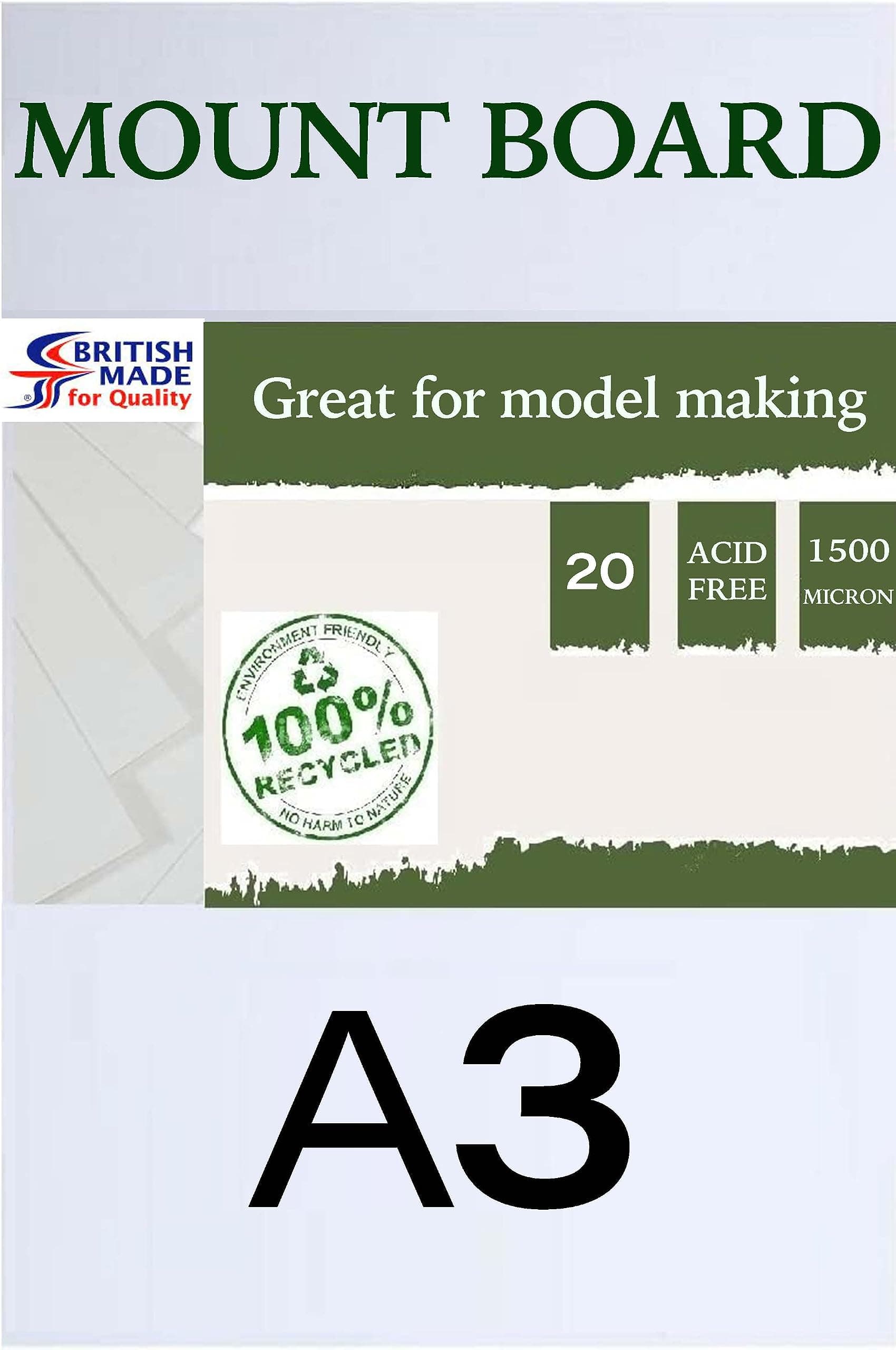 A3 Mount Board 1500microns 1.5 mm Thick- White -Foam Core Polystyrene - Photo Mount - for Presentation, Mounting, and Arts (Pack of 10)