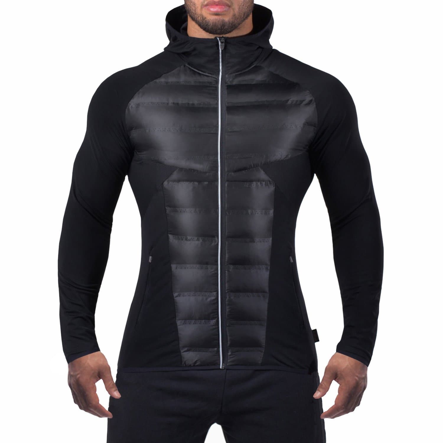 Broki Mens Ultrasonic Down Jacket Gym Workout Running Winter Packable Light Down Hooded Puffer Jackets With Zipper Pockets