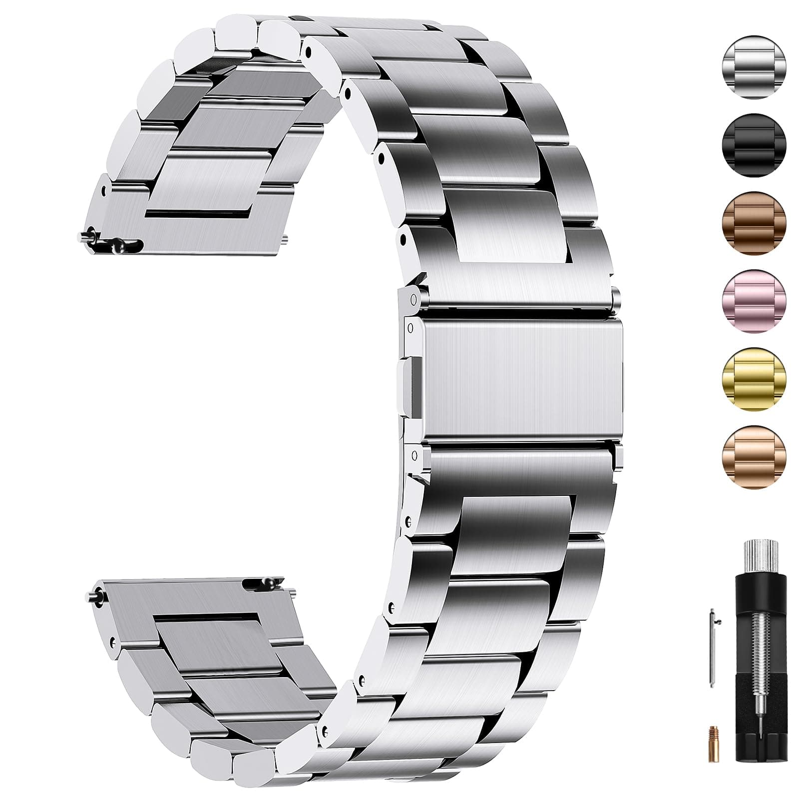 Fullmosa Quick Release Stainless Steel Watch band/strap 16mm,18mm,19mm,20mm,22mm or 24mm, Fits Samsung Galaxy Watch 5/4/3, Huawei/Fire-boltt/Amazfit/Noise/Oneplus Smart Watch for Men Women