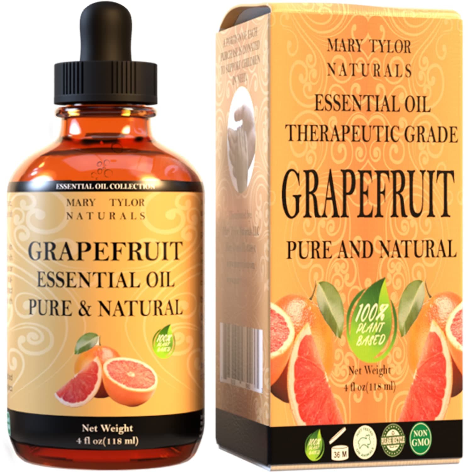 (Grapefruit) - Organic Grapefruit Essential Oil (120ml), USDA Certified by Mary Tylor Naturals, Therapeutic Grade for Stress Relief, Relaxation, Aromatherapy, Diffuser, Home