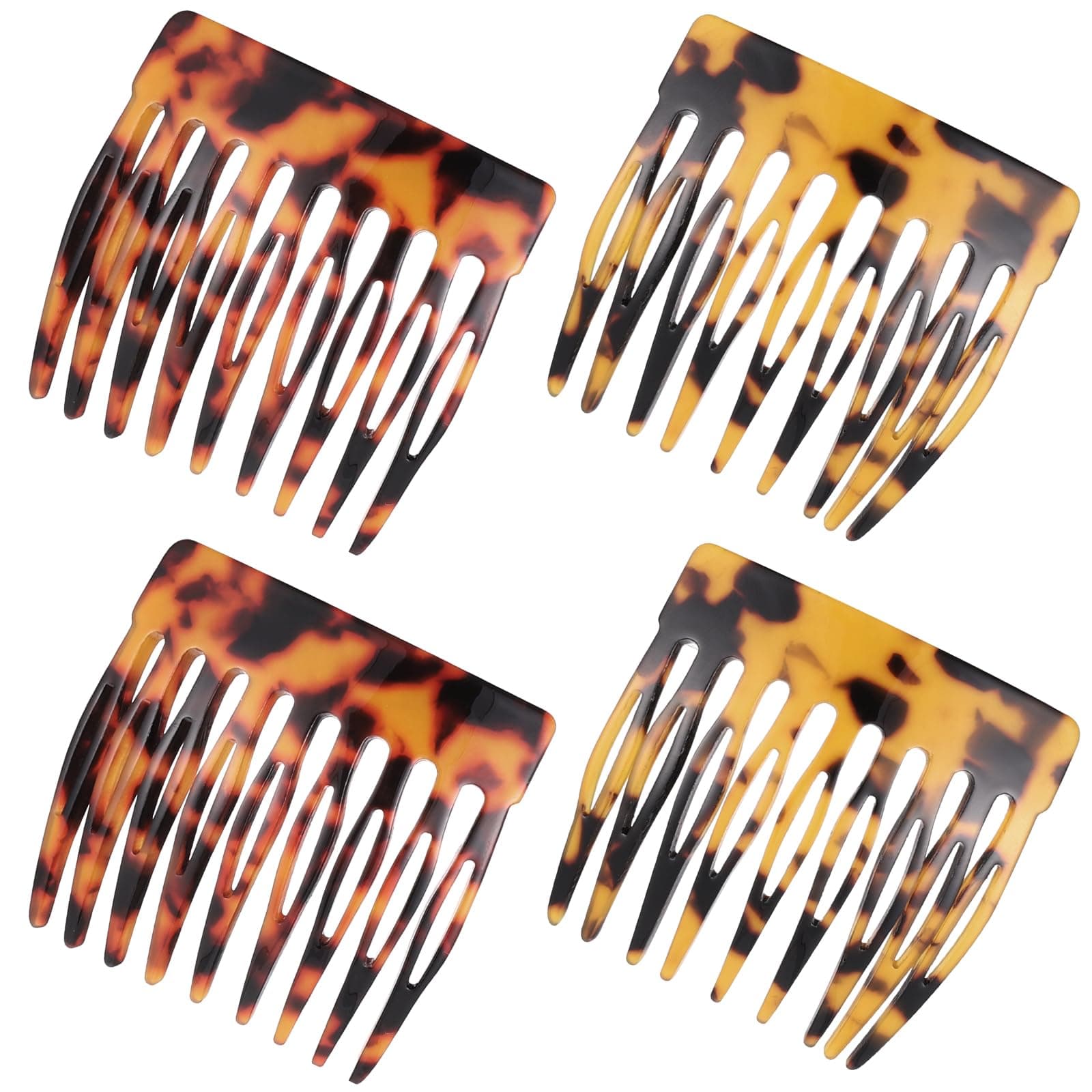 4 Pcs French Side Combs for Hair Small French Twist Decorative Hair Combs Clips Women Bun Strong Hold Clips Hair Styling Accessories for Women(Tortoise, Brown)
