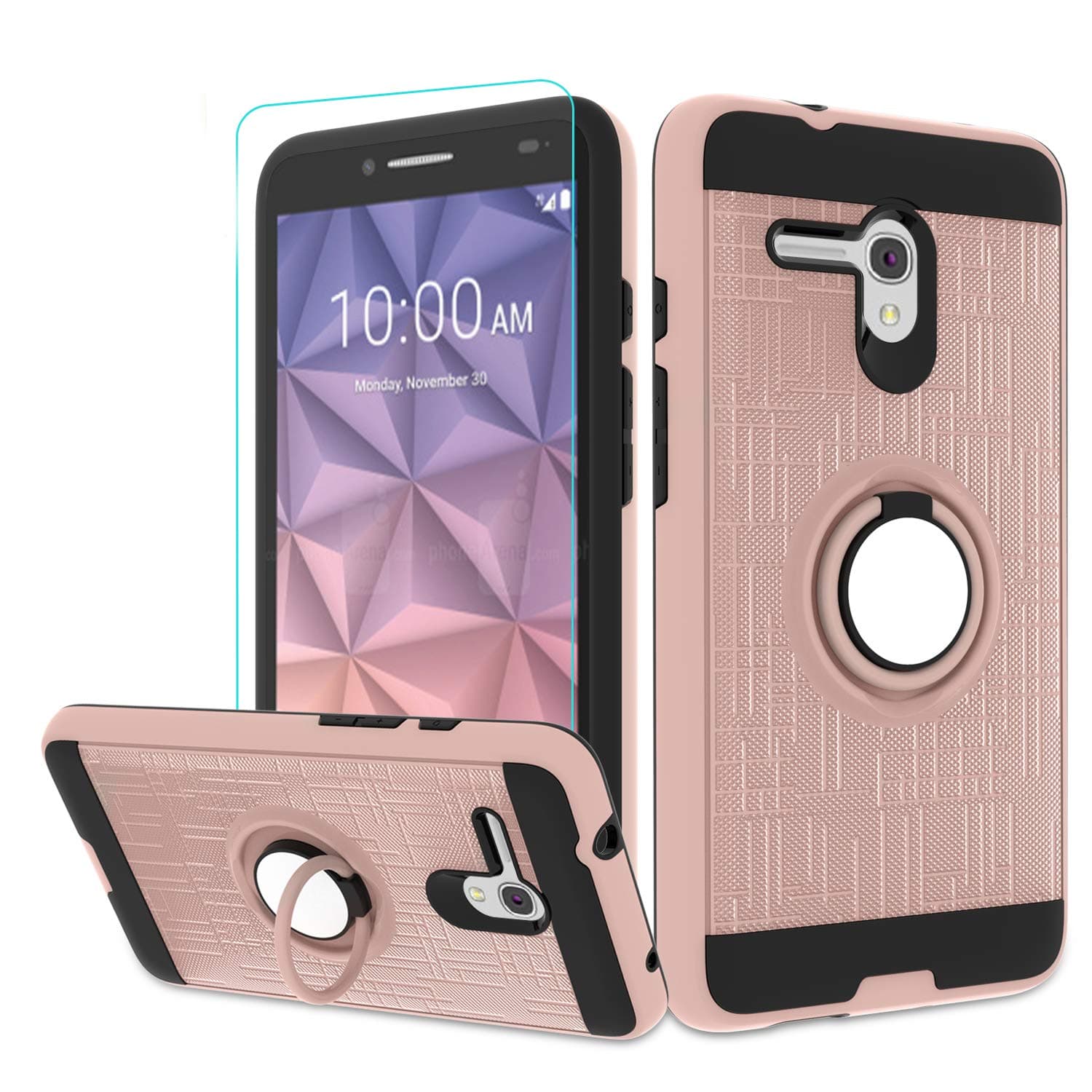Alcatel OneTouch Fierce XL Case with HD Screen Protector,Atump 360 Degree Rotating Ring Holder Kickstand Bracket Cover Phone Case for Alcatel Pop 3 5.5"/ Flint/Pixi Glory 4G LTE 5054 Rose Gold