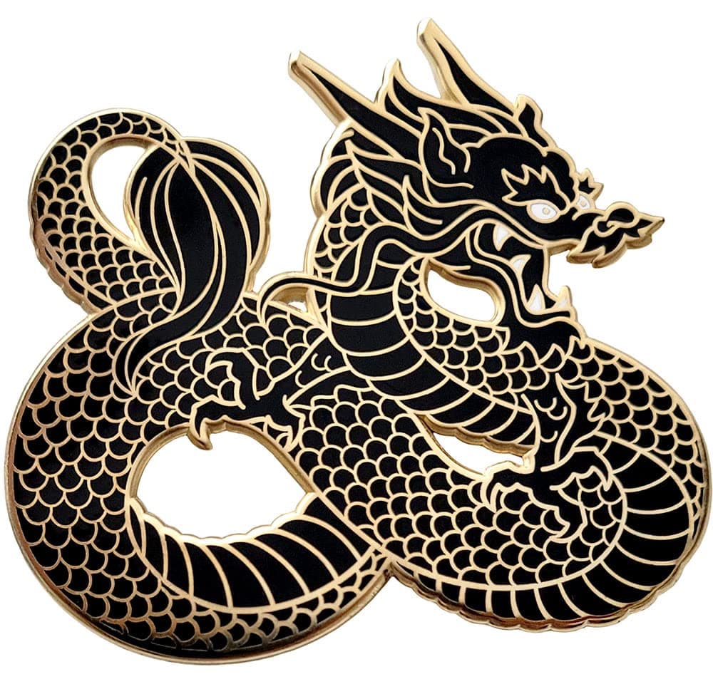 Black and Gold Chinese Dragon Enamel Lapel Pin
