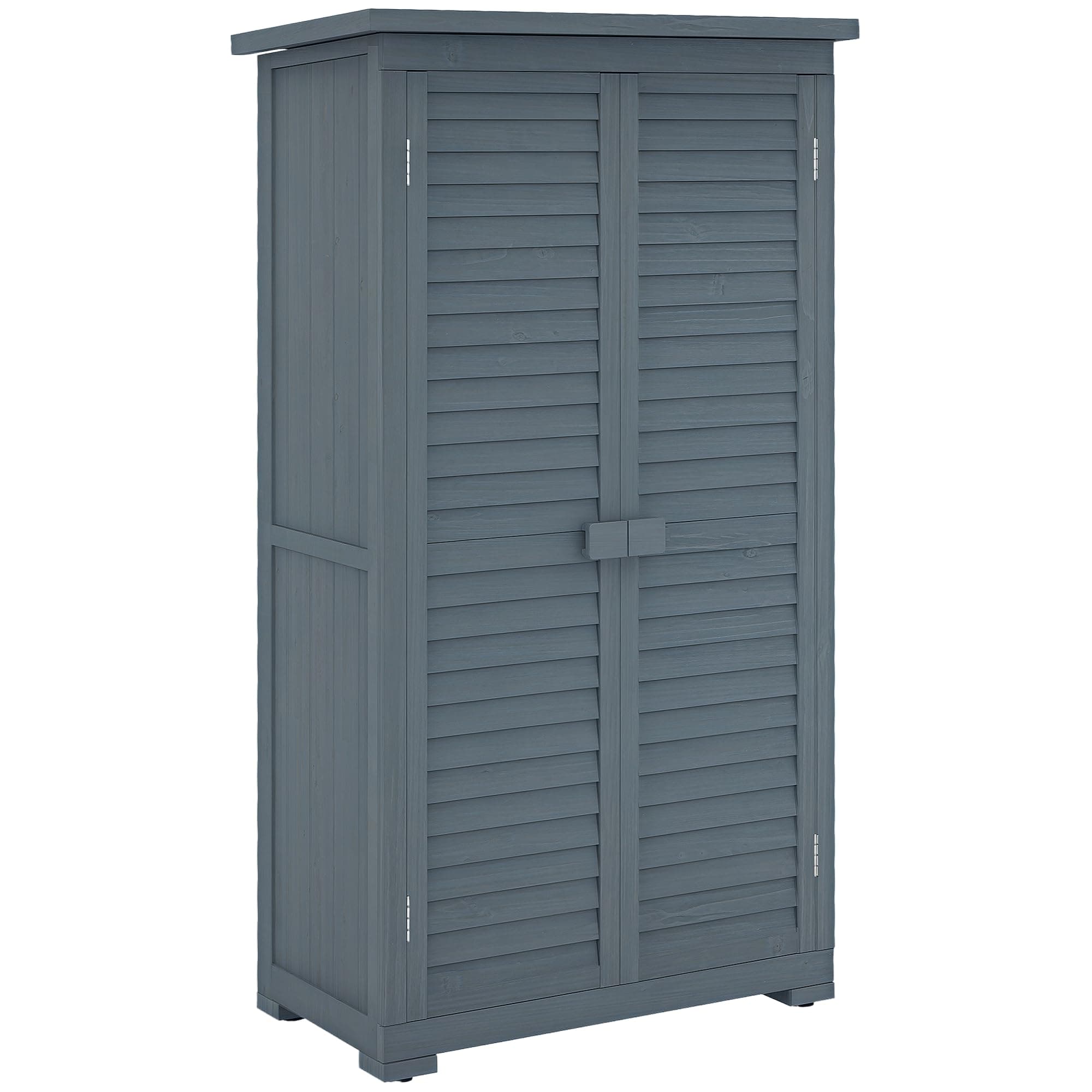 Outsunny Small Wooden Garden Storage Shed with 3 Shelves, Outdoor Tool Shed Cabinet, Asphalt Roof and Shutter Doors, 87cm x 47cm x 160cm, Grey