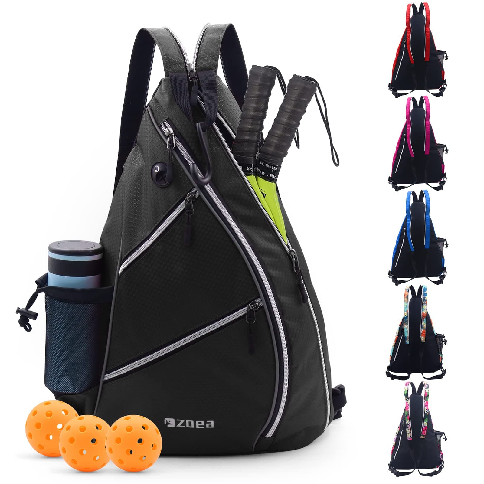 ZOEA Pickleball Bag, Sport Pickleball Sling Bag for Women Man, Adjustable Pickleball Backpack with Fence Hook Water Bottle Holder, Fits 4 Paddles and All Your Other Gear