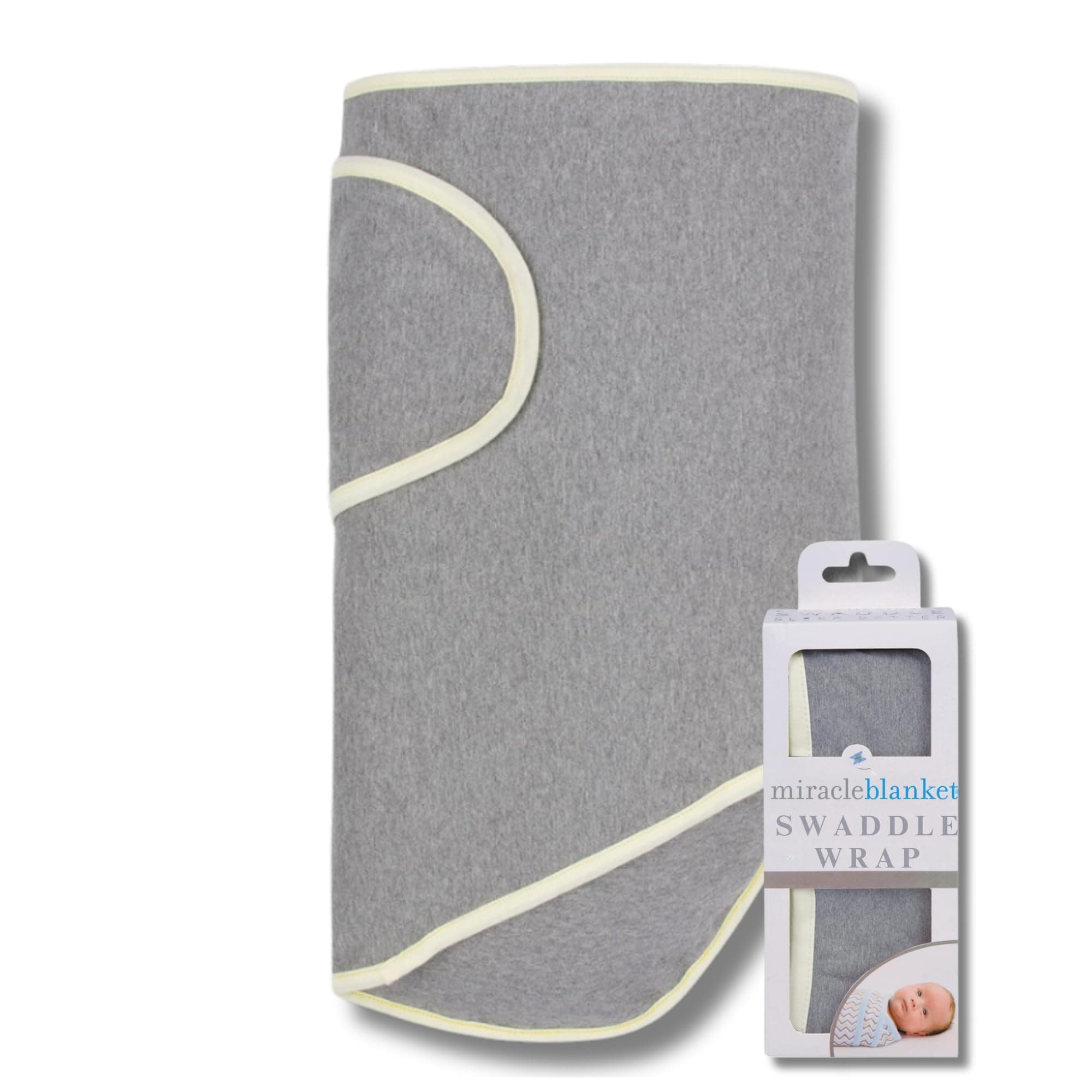 Miracle Blanket Baby Sleep Wearable Swaddle Wrap for Newborn Infant Boy or Girl 0-3 Months, Grey with Yellow Trim