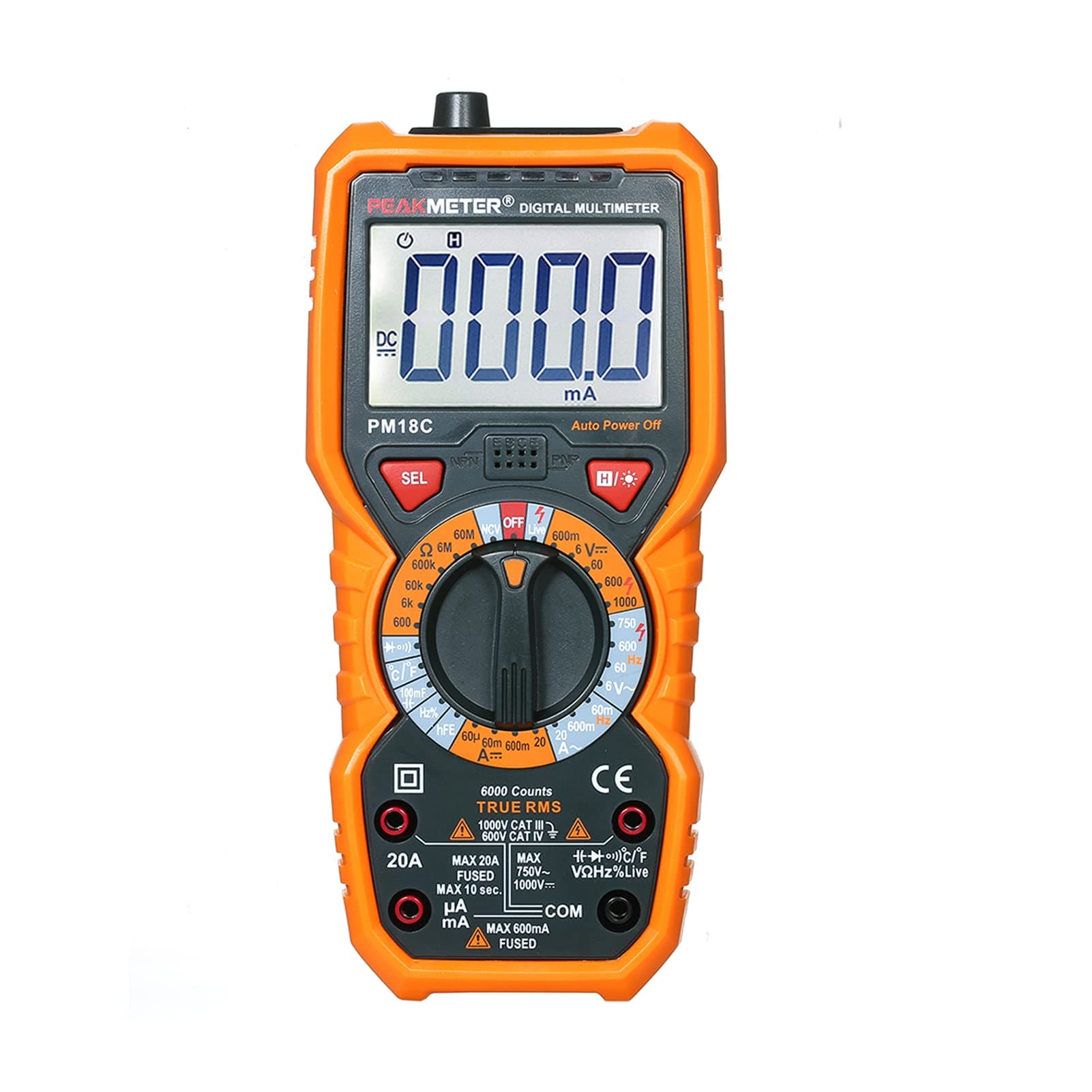 J/E PM18C True RMS Multifunctional Digital Multimeter Measuring AC/DC Voltage Current Resistance Capacitance Frequency Temperature hFE NCV Live Line Tester