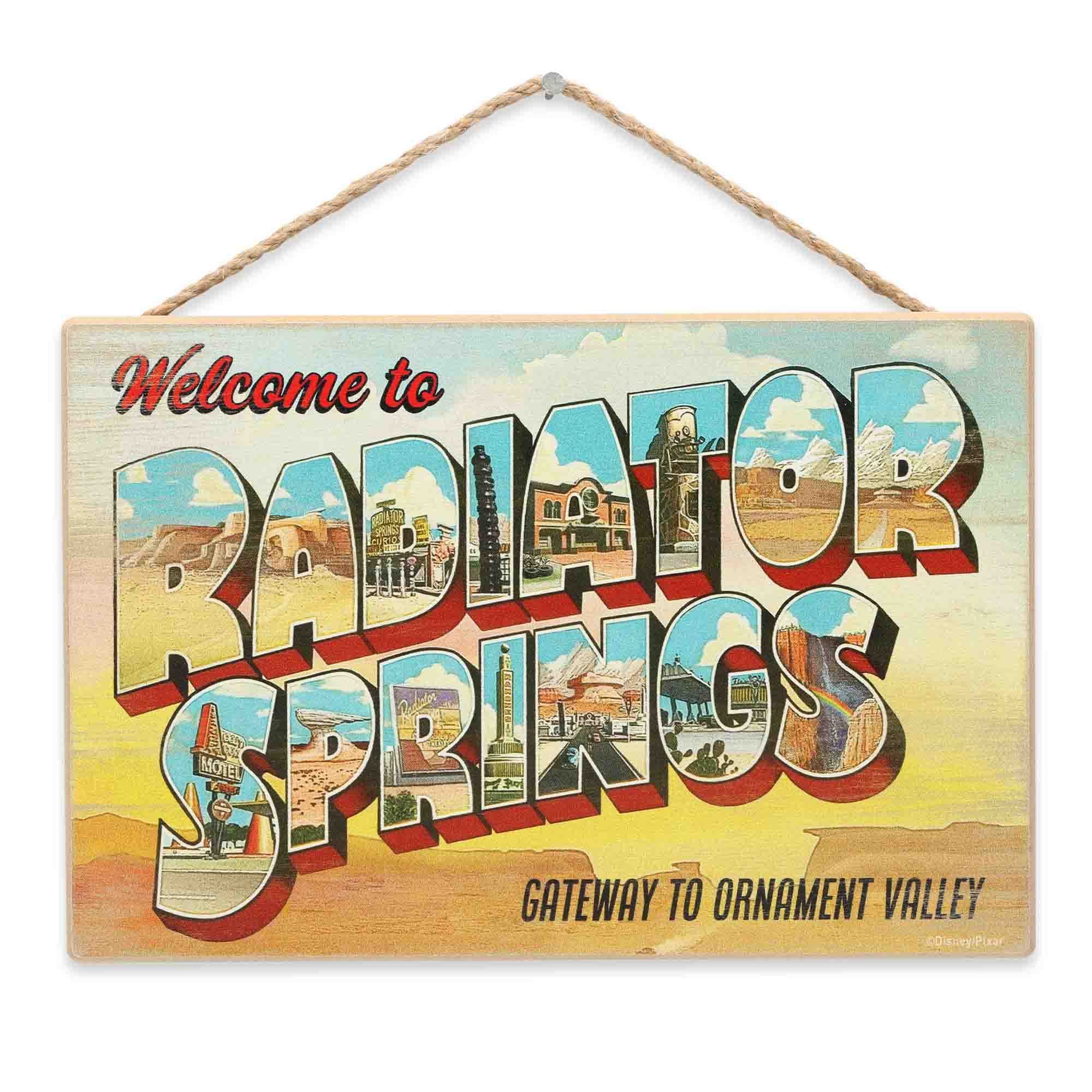 Disney Pixar Cars Welcome to Radiator Springs Hanging Wood Wall Decor - Fun Cars Sign for Kids' Bedroom or Play Room