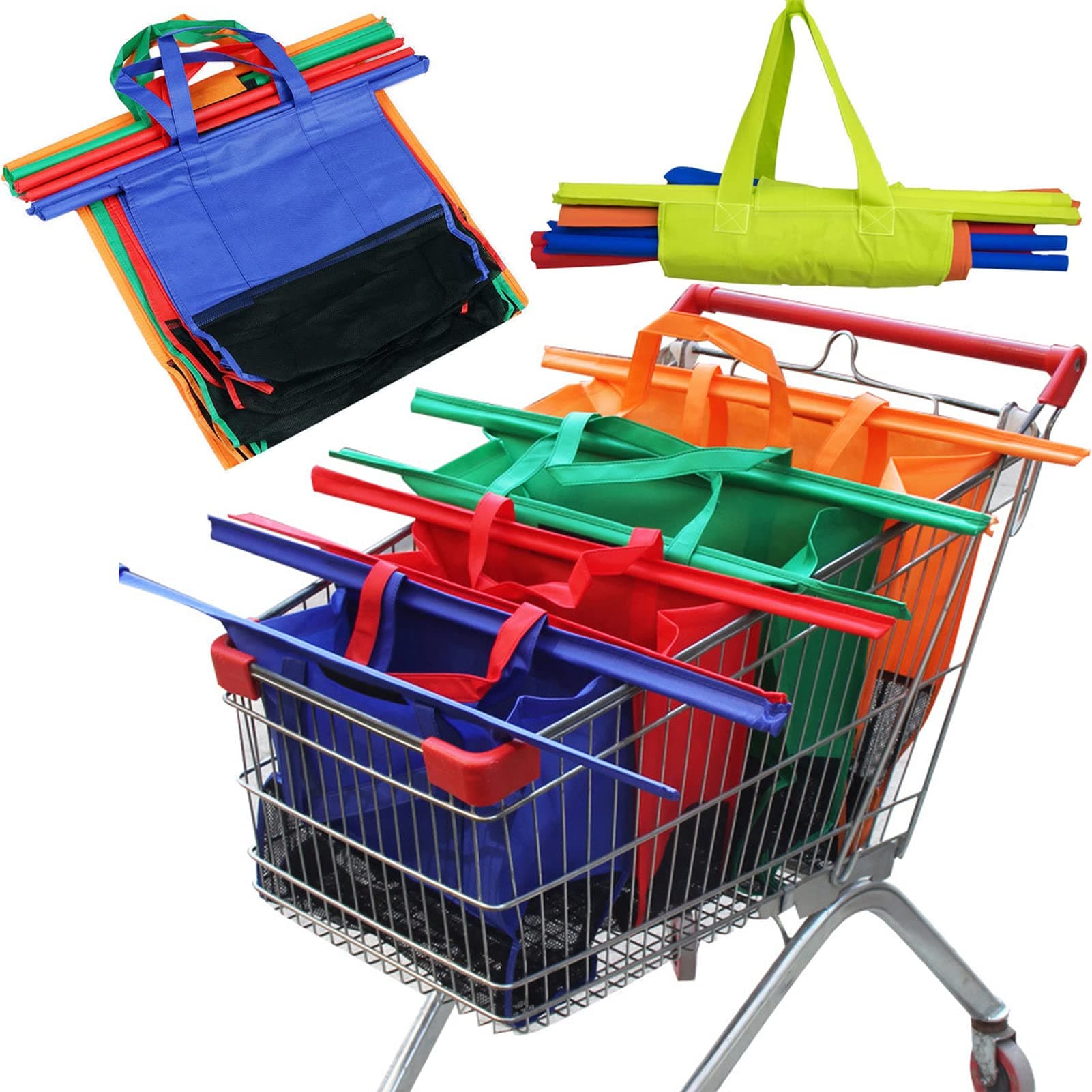 U-HOOME Trolley Bags Set of 4,Reusable Shopping Bags with Cooler Tote Bag,Foldable Grocery Cart Bags Organizer,Trolley Bag Grocery Cart Set 4 Size (4 size bag)