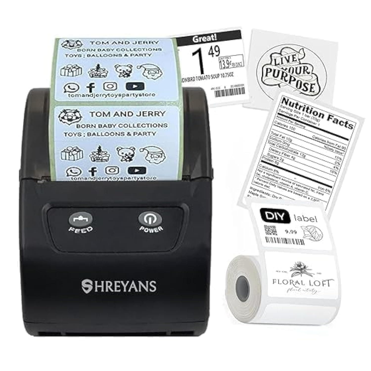 58mm Mini Inkless Label Maker (2 in 1) - Thermal Barcode Labels & Receipt Printer (50x25 Label Combo) Free 500 Labels | Easy to Connect with Any Mobile Phone via Bluetooth (Android or iOS)