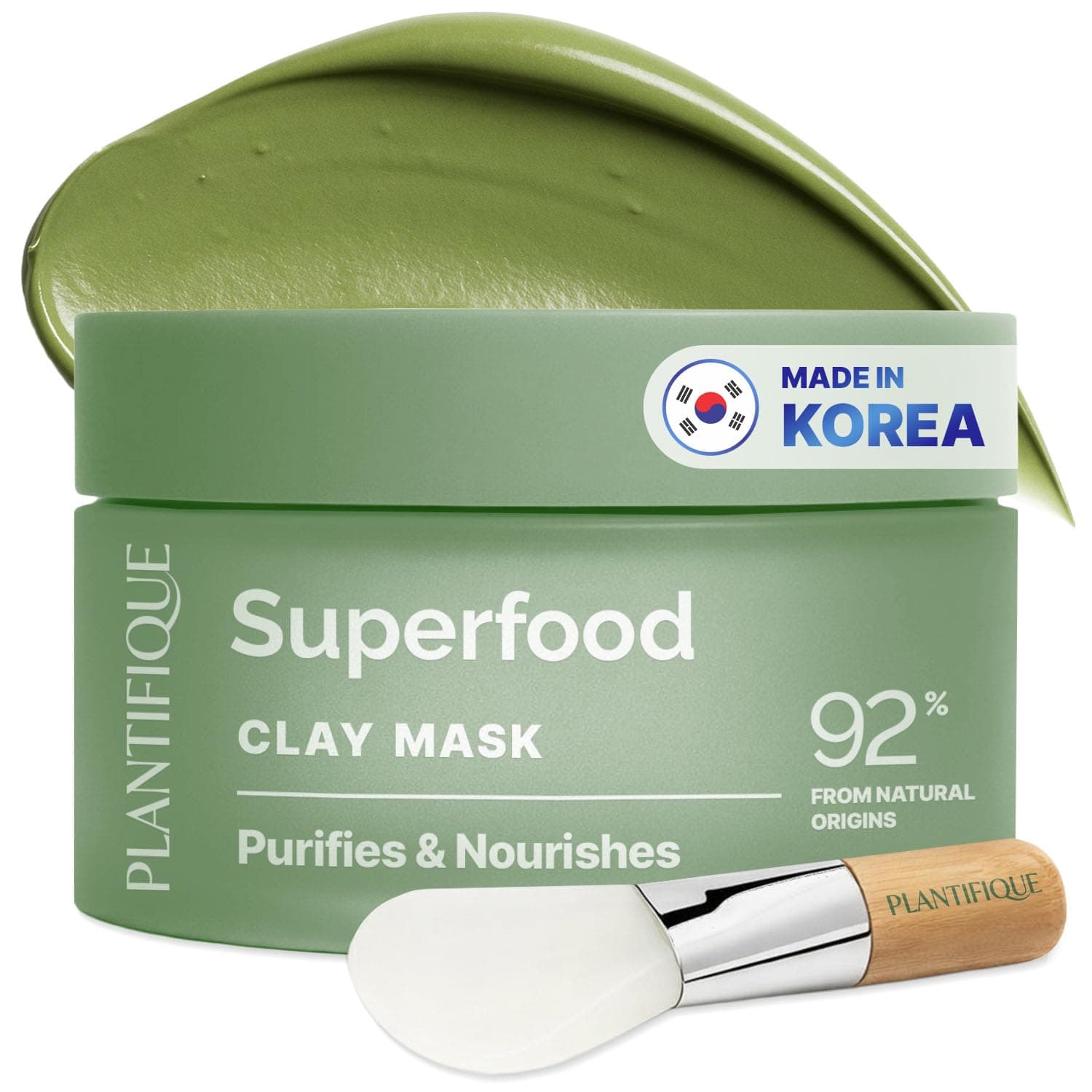Plantifique Korean Skincare Face Mask – Organic Clay Mask with Avocado & Green Tea, Vegan & Dermatologically Tested Mud Mask for Face & Body – 110g/3.88 Oz