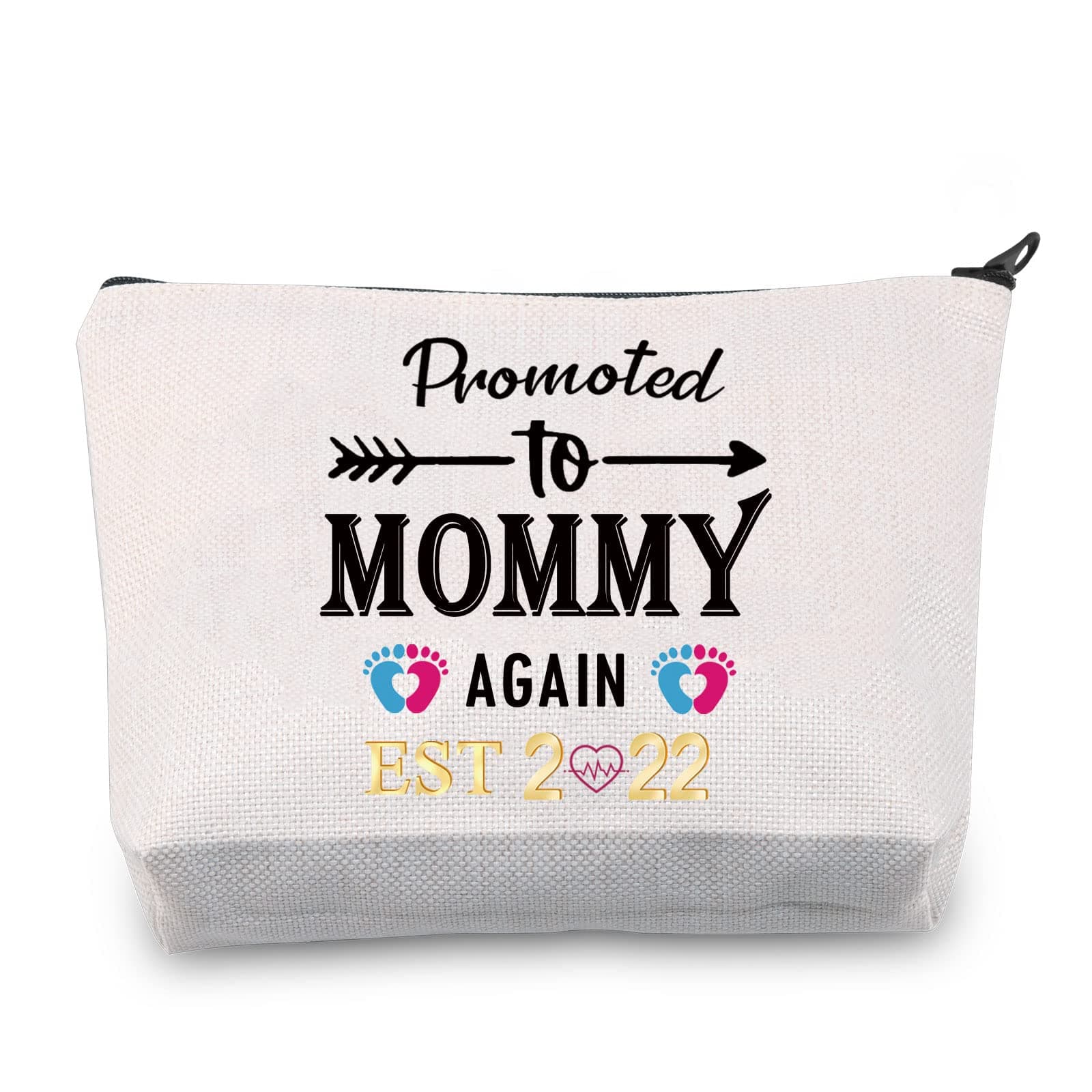 CMNIM Mom Again Gifts Promoted To Mommy Again Est 2022 Makeup Bag Pregnancy Announcement for Mom Reveal Gifts, Mom Again Gifts
