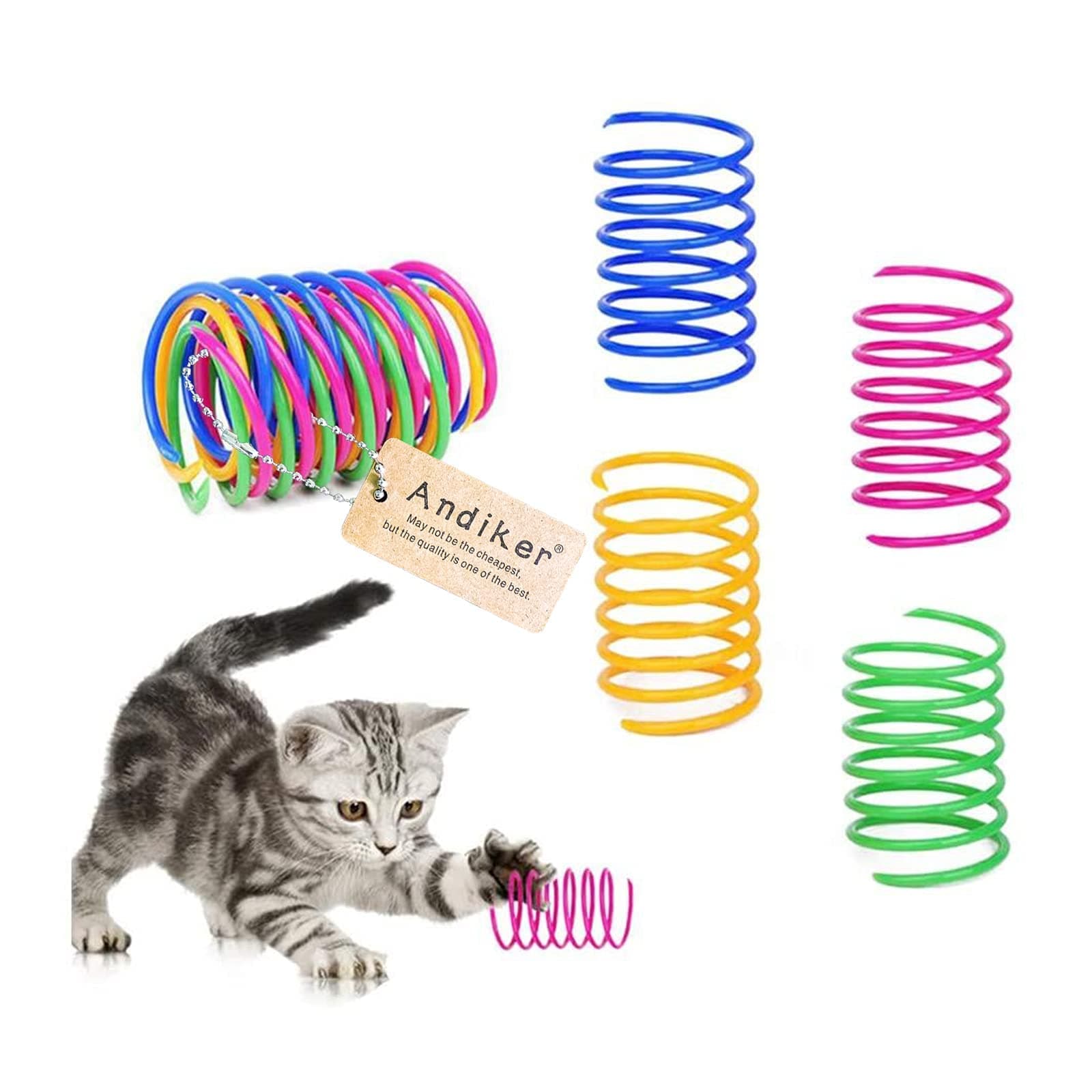 Andiker Interactive Cat Spiral Creative Spring Toy to Kill Time and Keep Fit, Sturdy and Heavy Plastic for Swatting, Biting, Hunting Kitten Toys, Colorful, 12 pcs