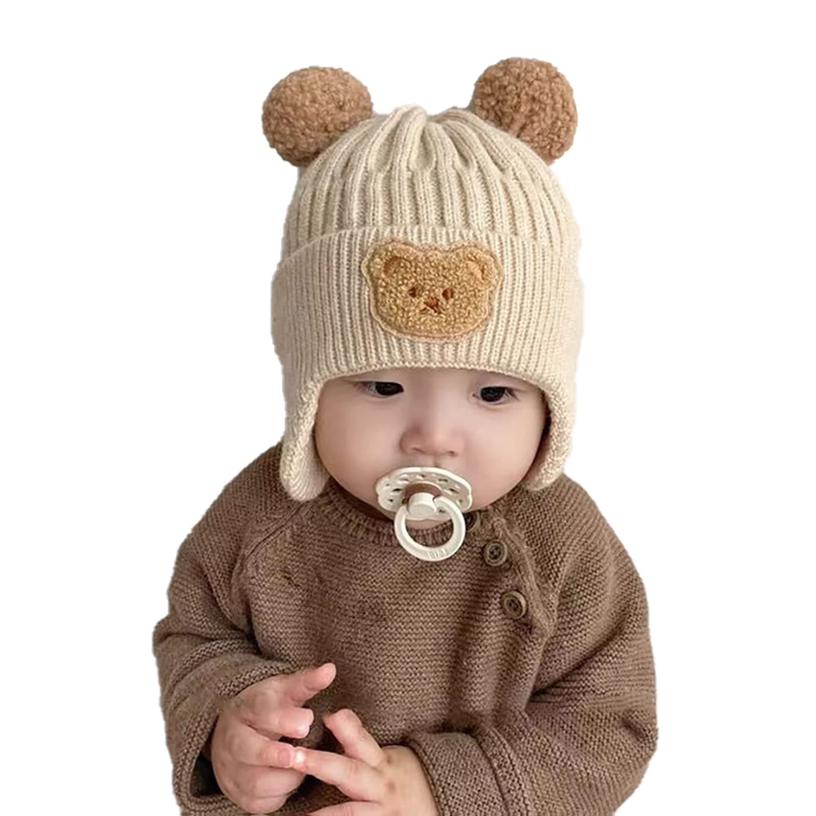 Toddler Baby Knitted Beanie Hat for Boys Girls Warm Cap Infant Winter Hat with Earflaps Sherpa Beanie Hats 1-3 Years Infant