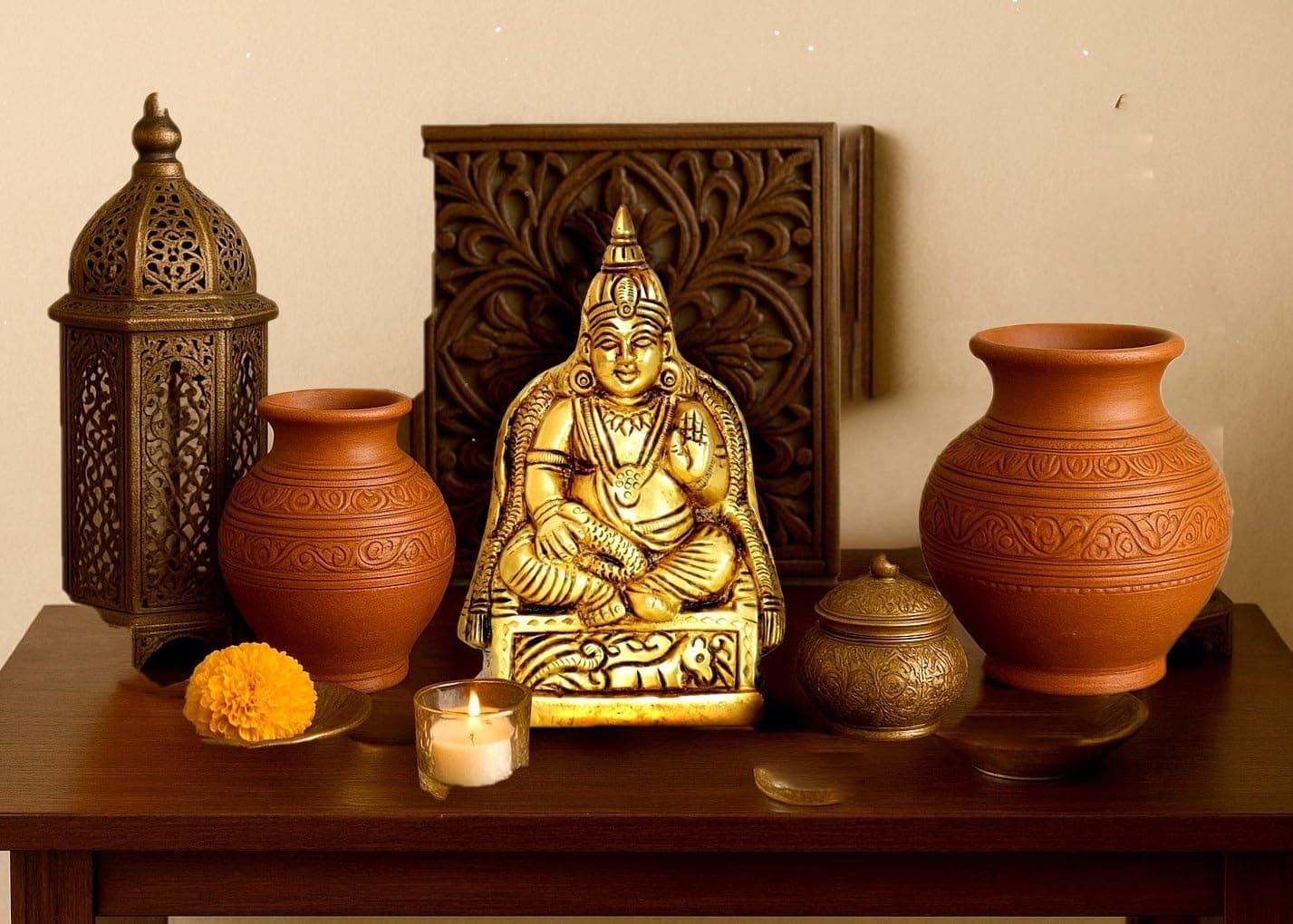 Mukundra Art N Craft 12 cm Brass Lord Kuber Idol | Kuber Statue for Vastu, Pooja, Home, Office, tample | Kuber murti for Wealth and Harmony | Kuber Decorative Showpiece