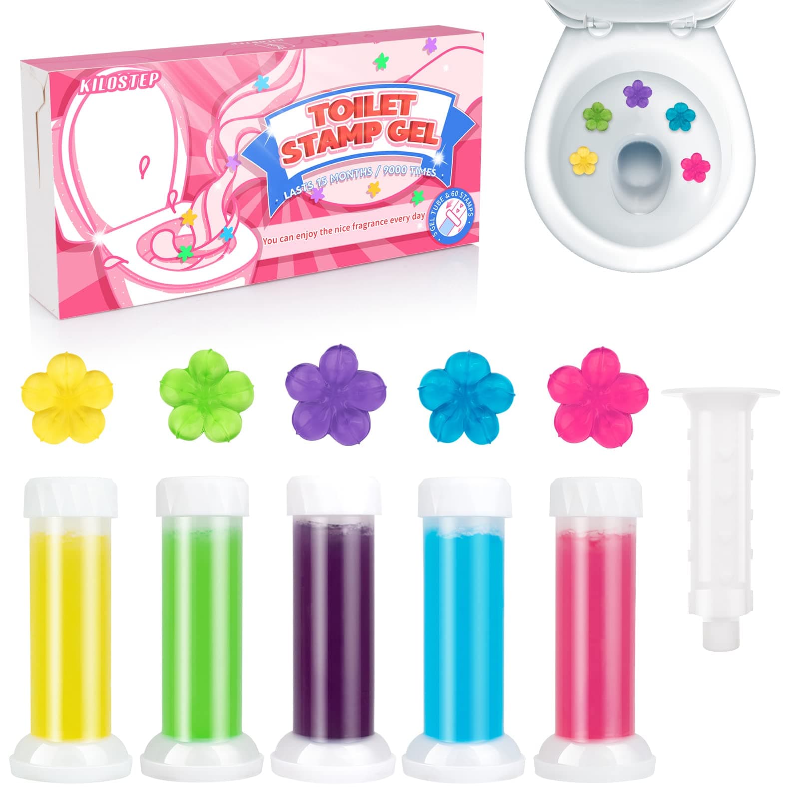 Toilet Gel, 60 Count 5 Kinds Of Scent Toilet Cleaner Bowl Gel Stamp Kit Air Freshener