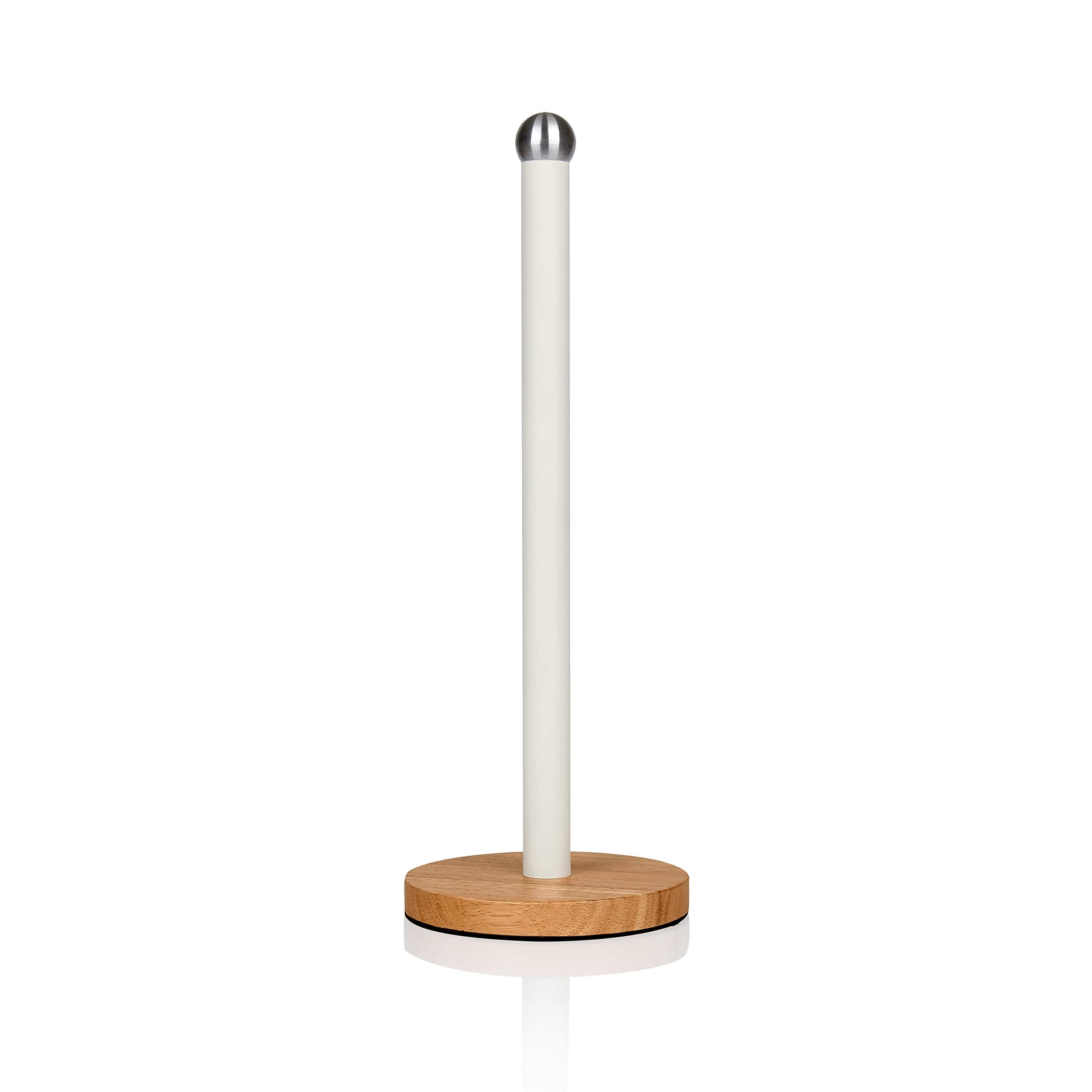 Swan SWKA17511WHTN Nordic Scandi Towel Pole/Kitchen Roll holder with Non-slip Wooden Base, Cotton White, Steel, One Size