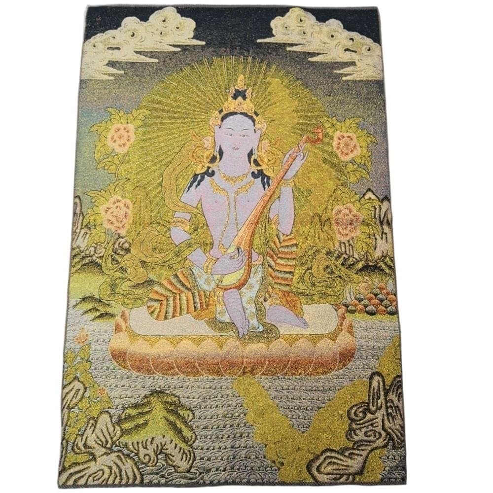 Tibetan Thangka 35" Thangka Embroidery Tibetan Buddhism Silk Embroidery Brocade Nepal Void Tibetan Bodhisattva Guanyin Thangkas (Size : 90x60 cm)