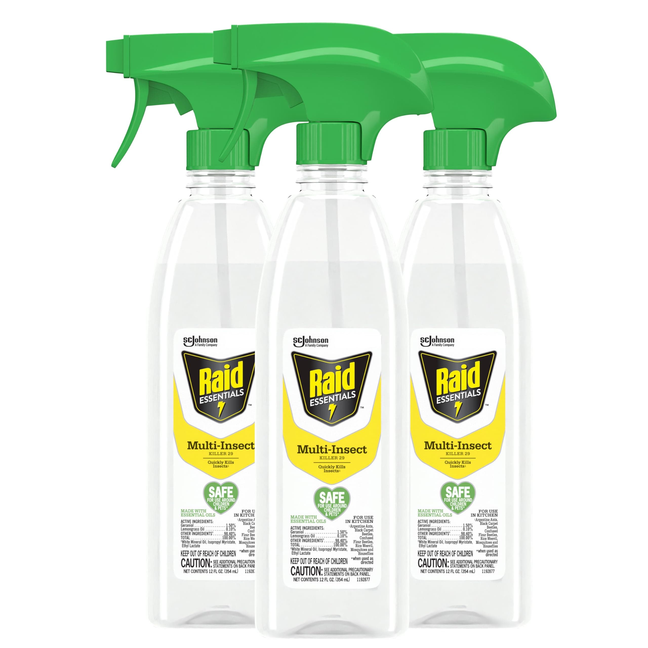 Raid Essentials Multi-Insect Killer Spray Bottle, Child & Pet Safe, for Indoor Use, 12 oz (Pack of 3)