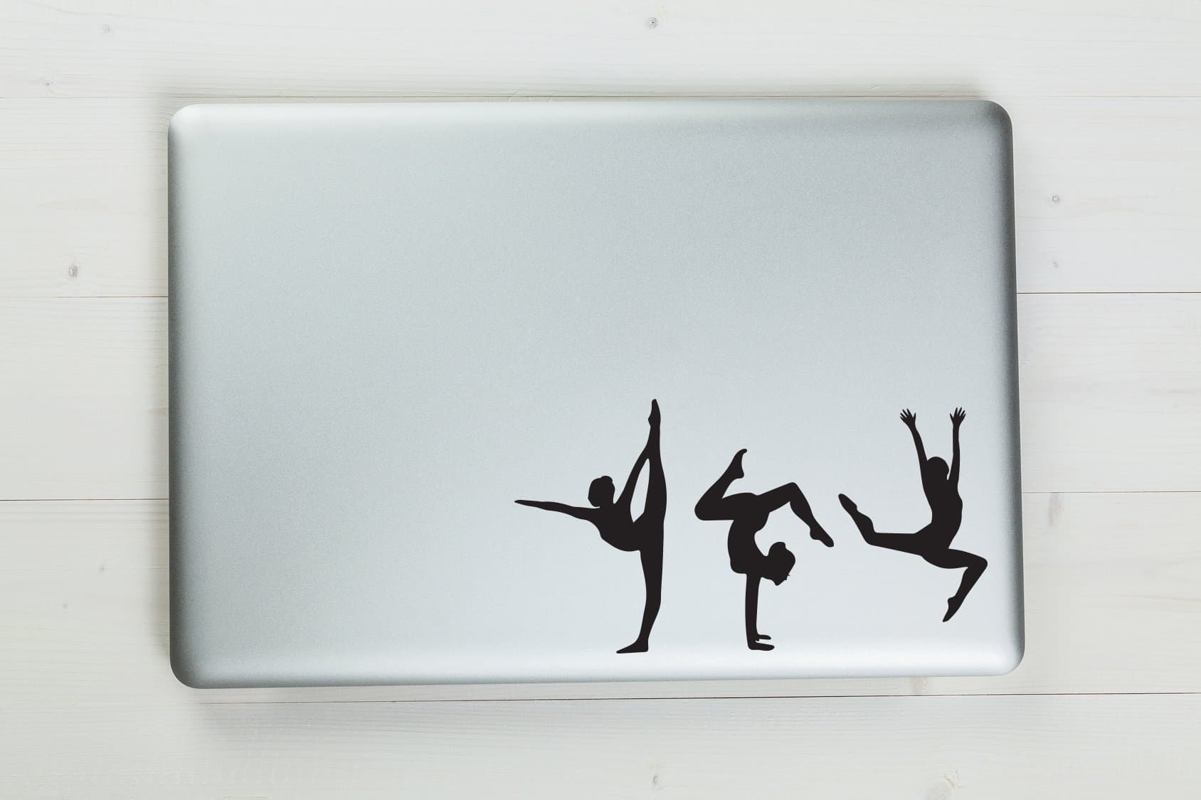Three Gymnist Poses Vinyl Sticker Decal 7.5"x4" (Black)