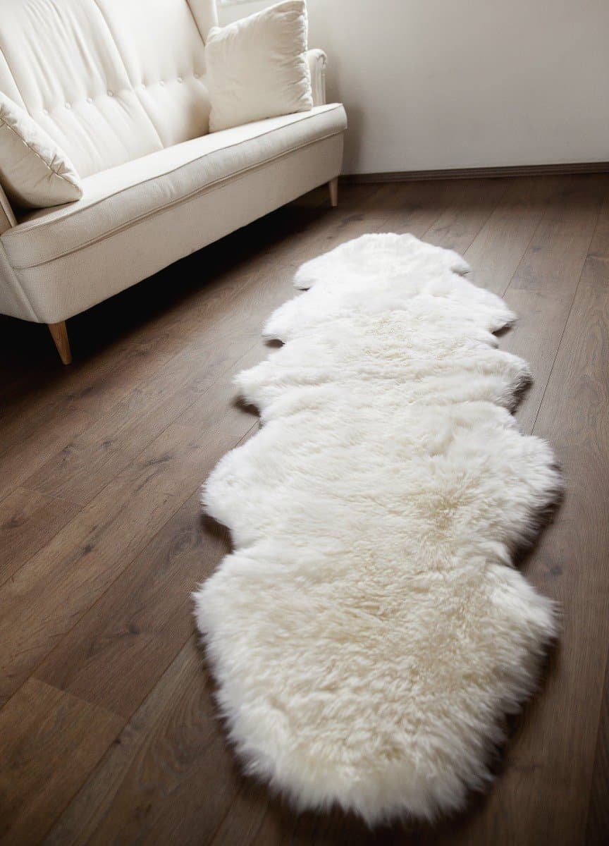 Naturasan – Rug 100% Real Sheepskin Long Braids, Sizes 180 cm x 75 cm, White/Ivory