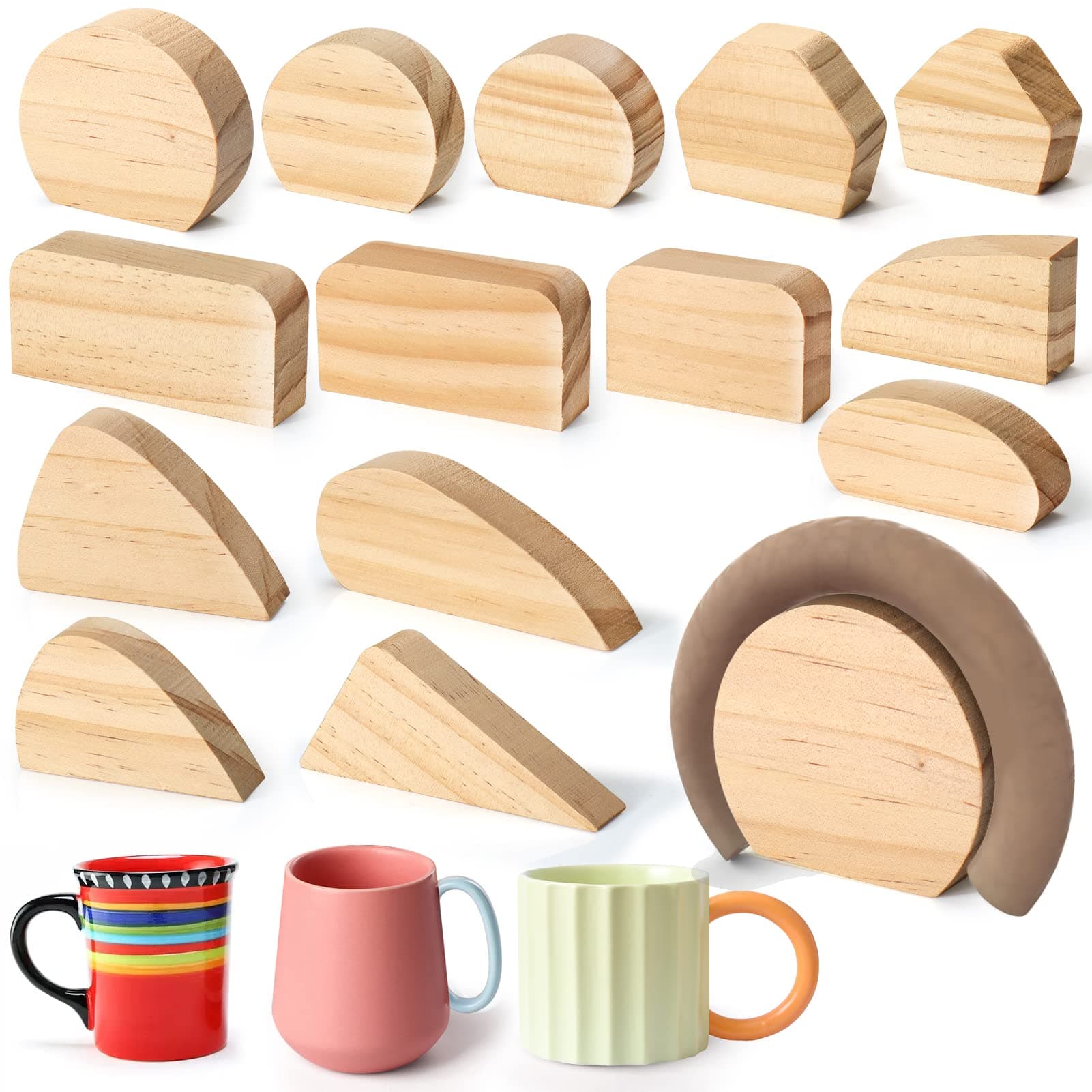 BABORUI 14Pcs Pottery Mug Handle Molds, Wood Pottery Tools Kit for Making Mug Handle, Pottery Clay Supplies for Beginners