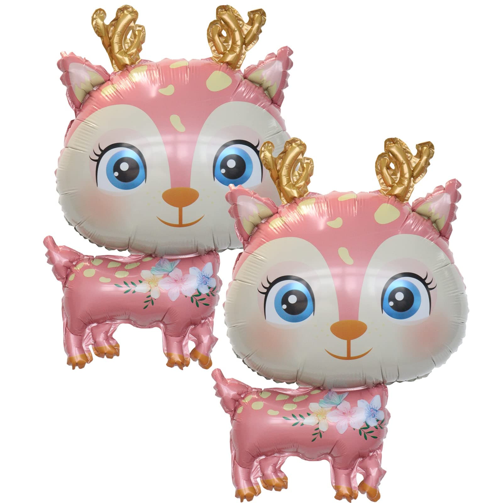 2pcs 26inch Pink Sika deer foil balloons.Jungle Safari Birthday Party Decorations.Safari animal balloons for Safari jungle wild one zoo birthday party decorations