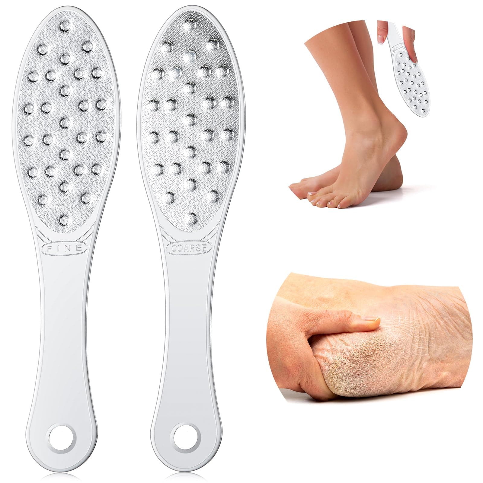 2 Pcs Stainless Steel Foot Scraper Metal Foot File Double Sided File Callus Remover Professional Feet Rasp Scrubber for Wet or Dry Skin Easy to Clean Pedicure Tool Heel
