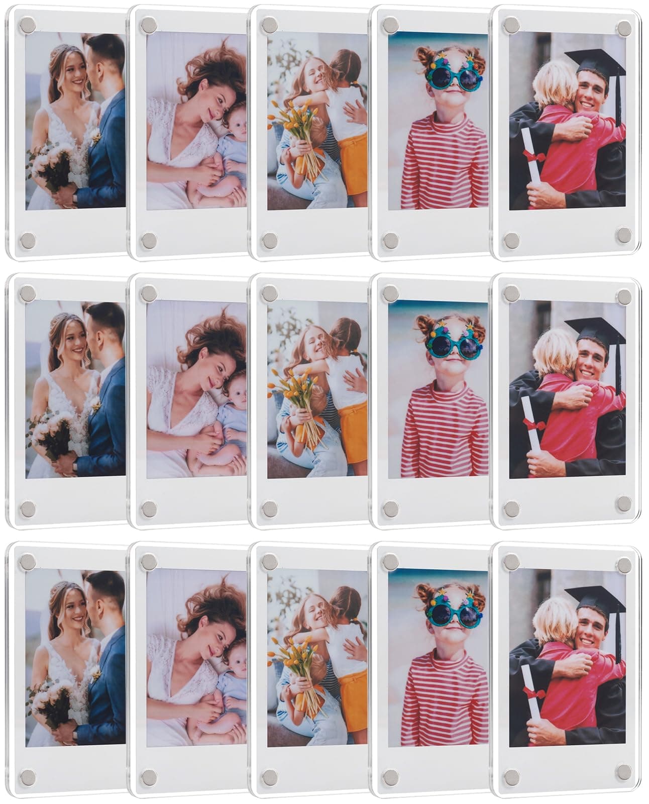 SUNEZLGO 15 Pack- Acrylic Fridge Magnetic Frame, Acrylic Photo Picture Frames,Double Sided Photo Refrigerator Magnet Picture Frame for Fujifilm Instax Mini,Clear Picture Display Frame,2.36 x 3.54 Inch