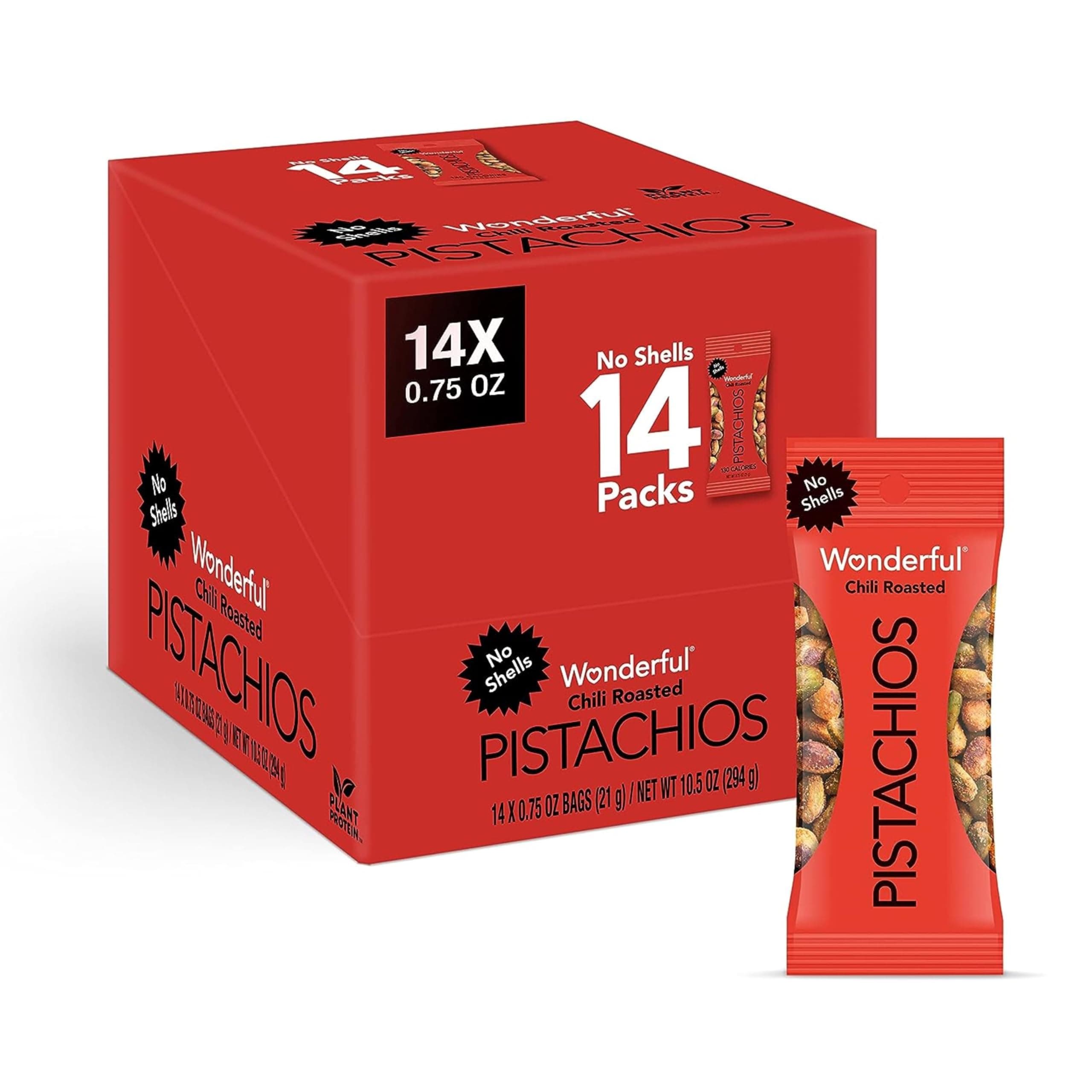 No Shells, Chili Roasted Nuts, 0.75 Ounce Bag (Pack of 14), Spicy Nuts, Protein Snacks, Gluten Free, Individually Wrapped Healthy Snack