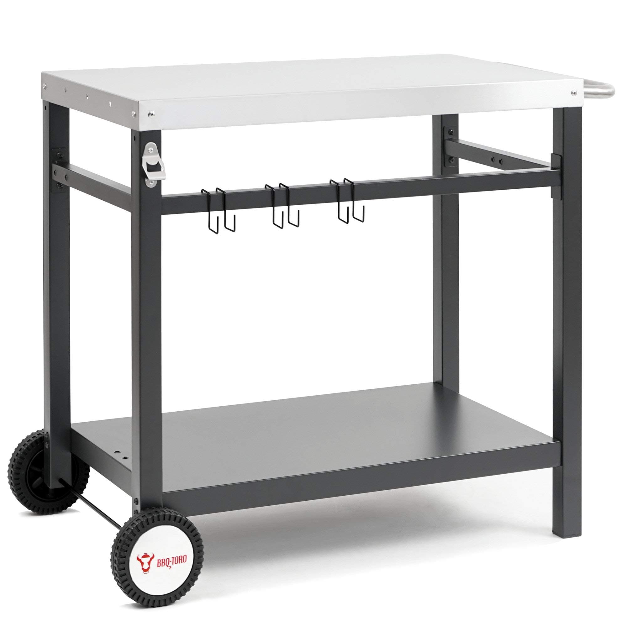 BBQ-Torobarbecue trolley | 85 x 50 x 81 cm | Metal barbecue table with large work surface | Black/Silver | BBQ side table | Food prep table | Serving trolley | Portable garden trolley