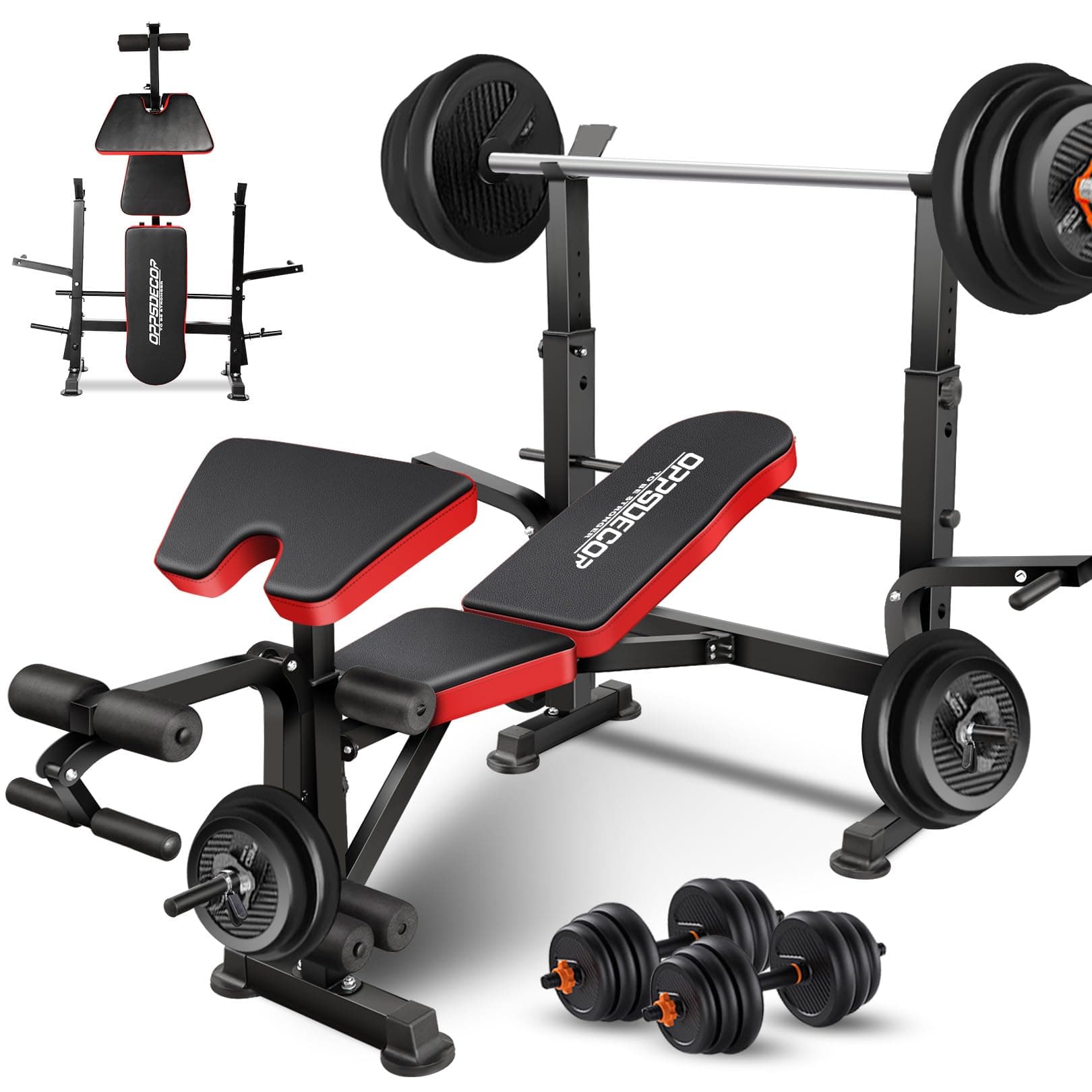 900lbs 6 in 1 Weight Bench Set with Squat Rack, Workout Bench with Leg Extension Preacher Curl Rack Multi-Function Bench Press Set for Home Gym, ZWX1113 New Version Weight Bench