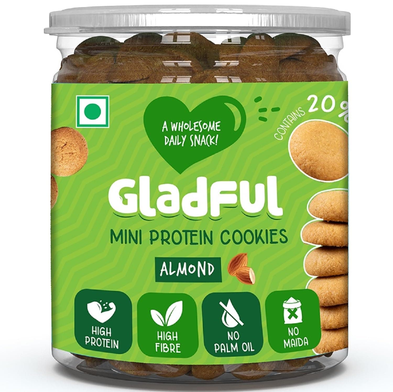 Gladful Almondy Protein Mini Cookies Biscuit for Kids & Families | High Protein | Made with Butter & Whole Wheat Atta | No Maida, No Palm Oil | 150g (Pack of 1)