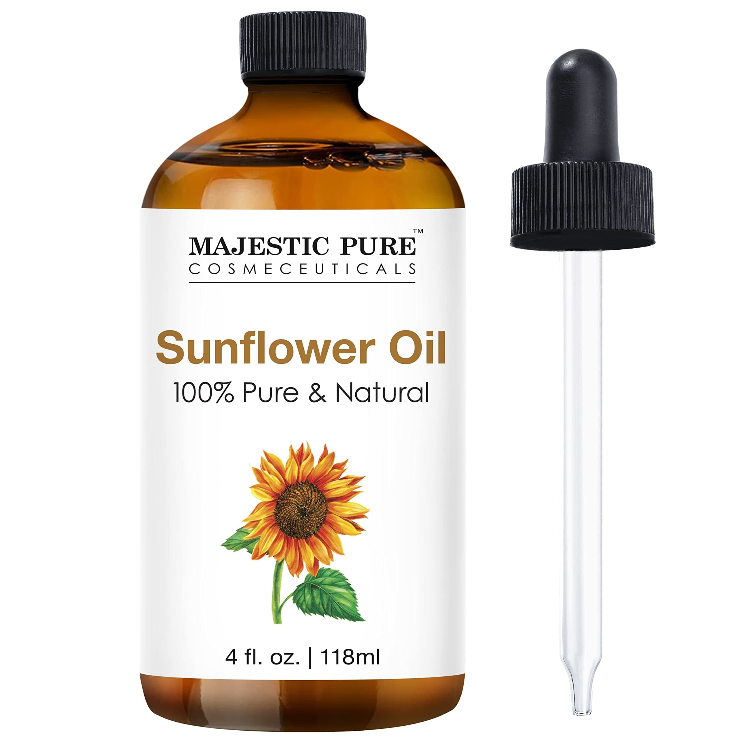 Majestic Pure Essential Oil with Glass Dropper - 100% Pure and Natural - Essential Oils for Diffuser, Aromatherapy, Soap and Candle Making, Sunflower Essential Oil, Sunflower Oil, 4 Fl Oz
