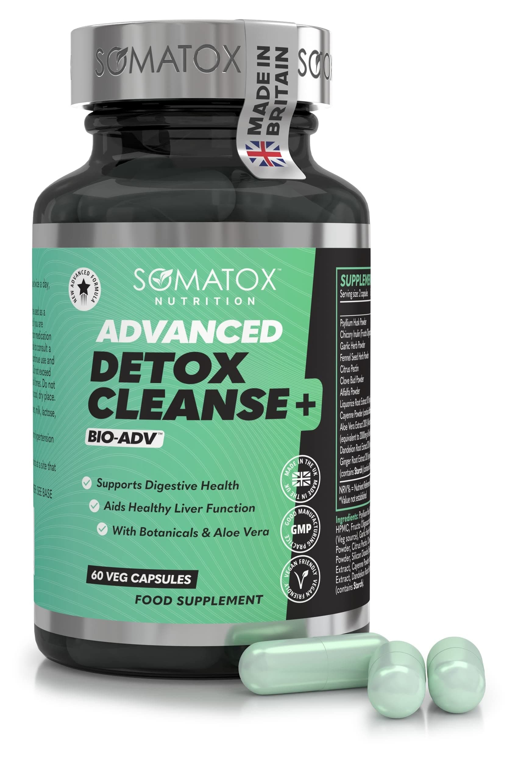 Advanced Detox Cleanse Plus – BIO-ADV™ Natural Colon & Liver Cleanse - Aids Digestion & Liver Function for Weight Loss & Health | Aloe Vera & Botanicals - 30 Day Supply/Vegan Capsules