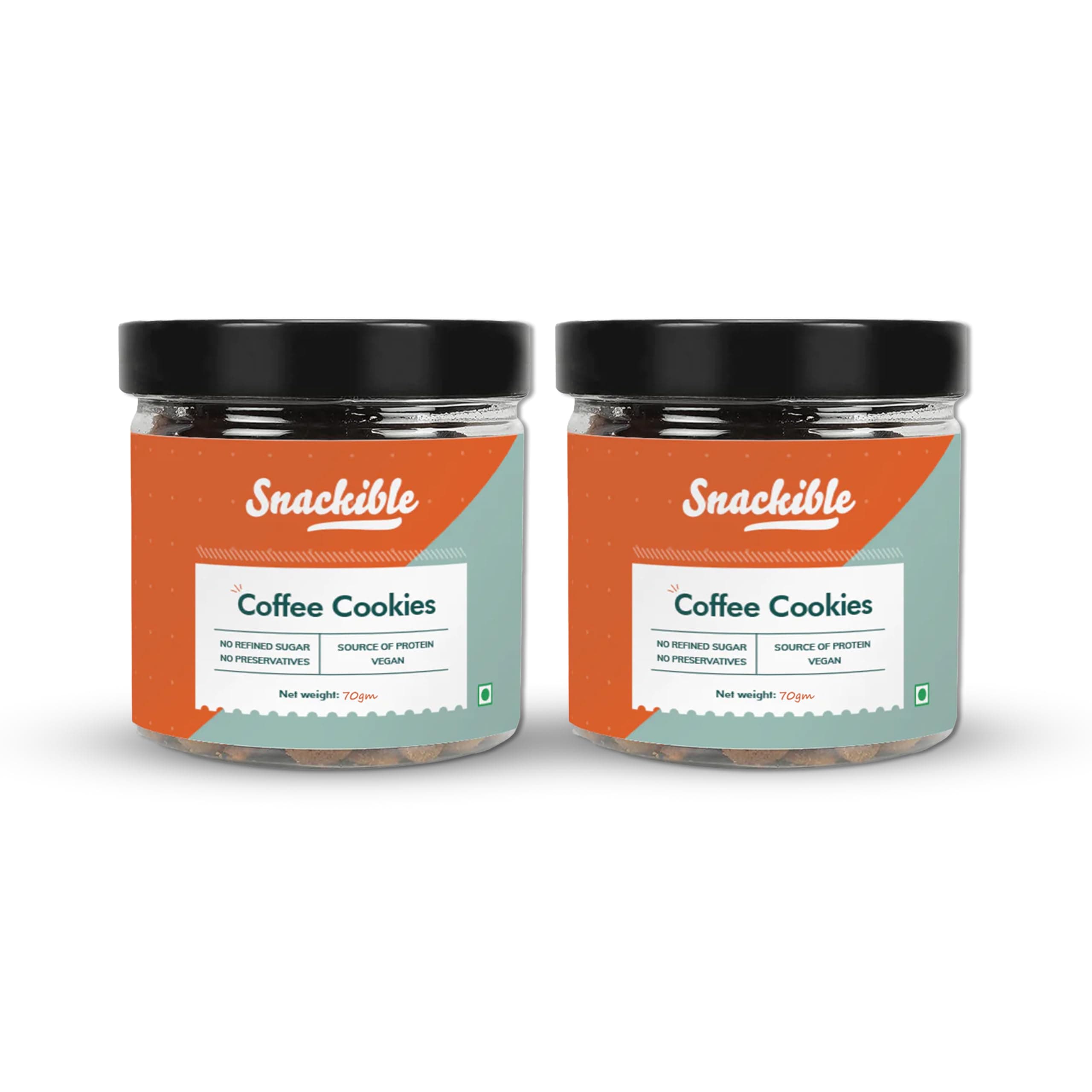 Snackible Coffee Cookies (2 x 70) | Healthy Cookies | No Palm Oil | No Refined Sugar | Sweetened with Jaggery | Made with Oatmeal Powder | Source of Protein & Fibre