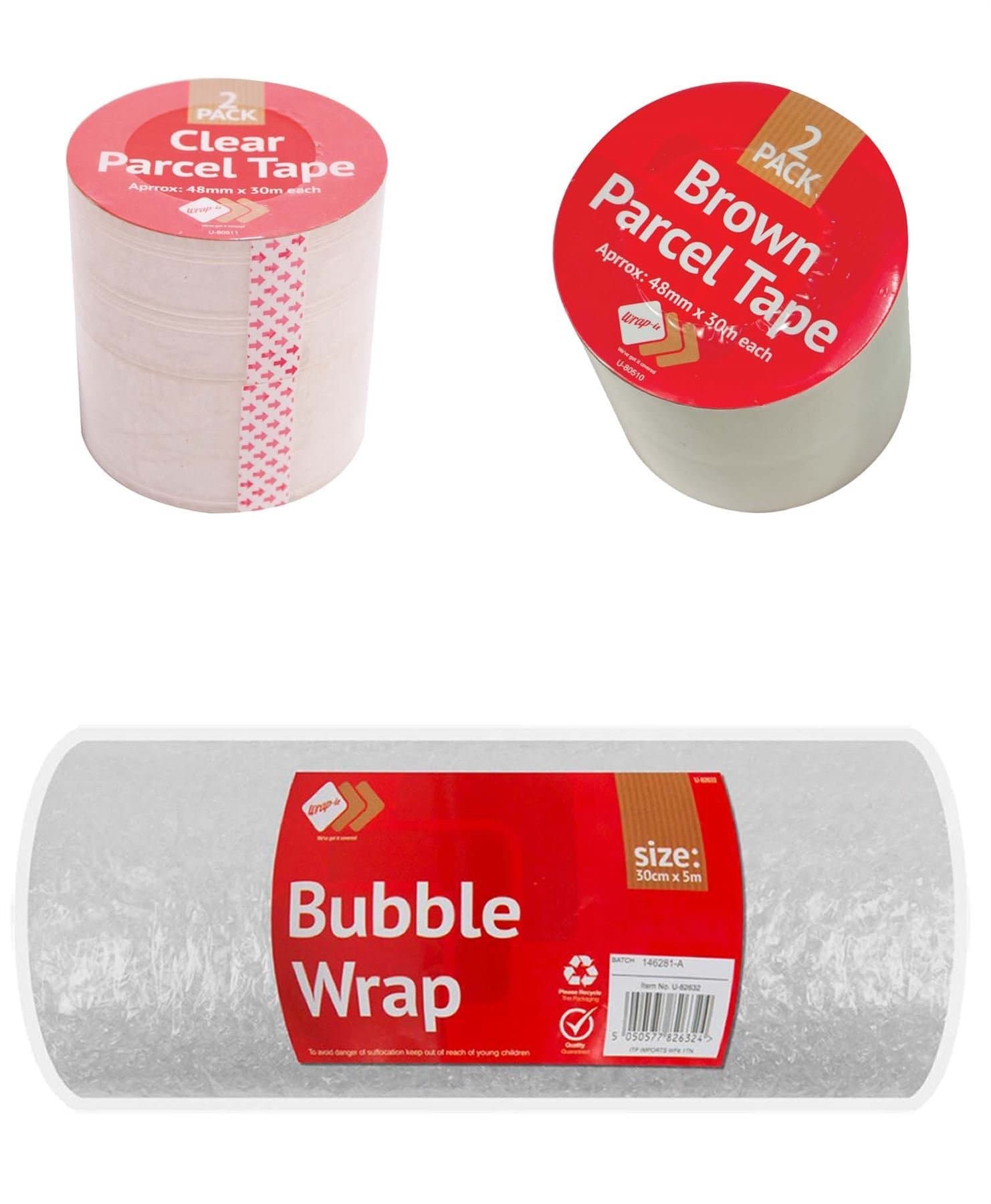 LOT SHOP BUNDLE of Bubble Wrap, Packing Tape Brown & Packing Tape Clear