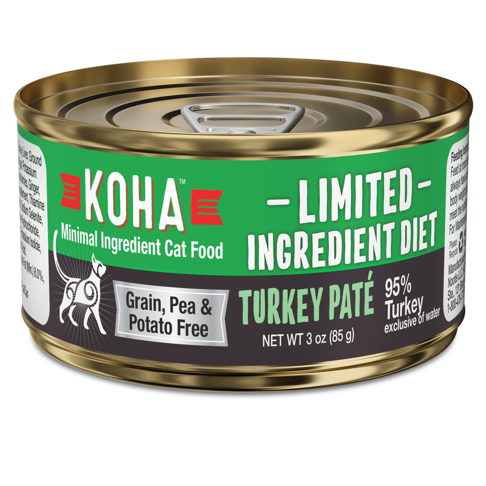 KOHA Limited Ingredient Diet Turkey Pate for Cats - Single Meat Wet Cat Food for Sensitive Stomachs - Pate Cat Food with No Fillers - 3oz Pack of 24