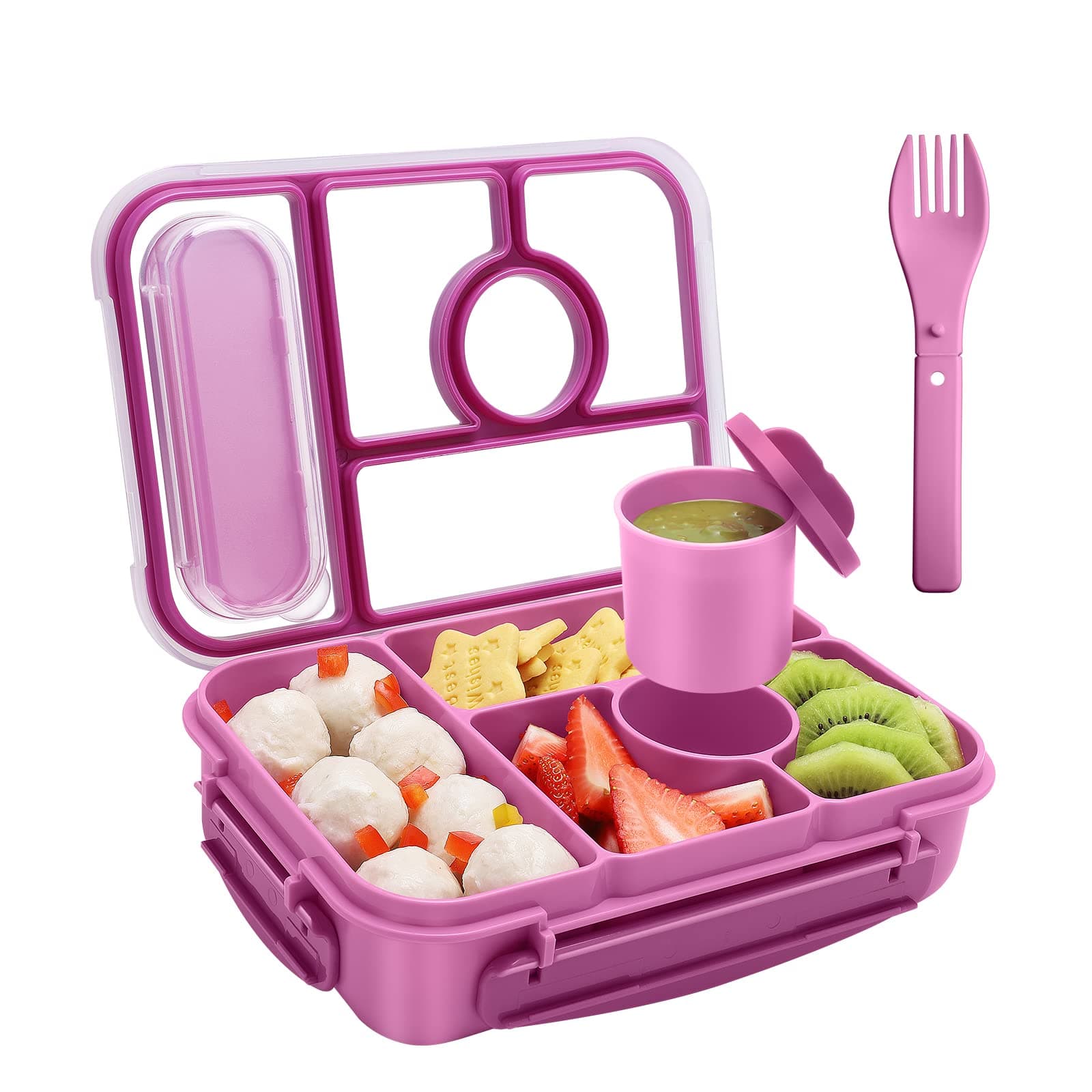 Bento Box Adult Lunch Box Kids,Lunch Containers for Adults/Kids/Toddler,5 Compartments Bento Lunch Box with Sauce Vontainers,Microwave & Dishwasher & Freezer Safe,BPA-Free (Purple)