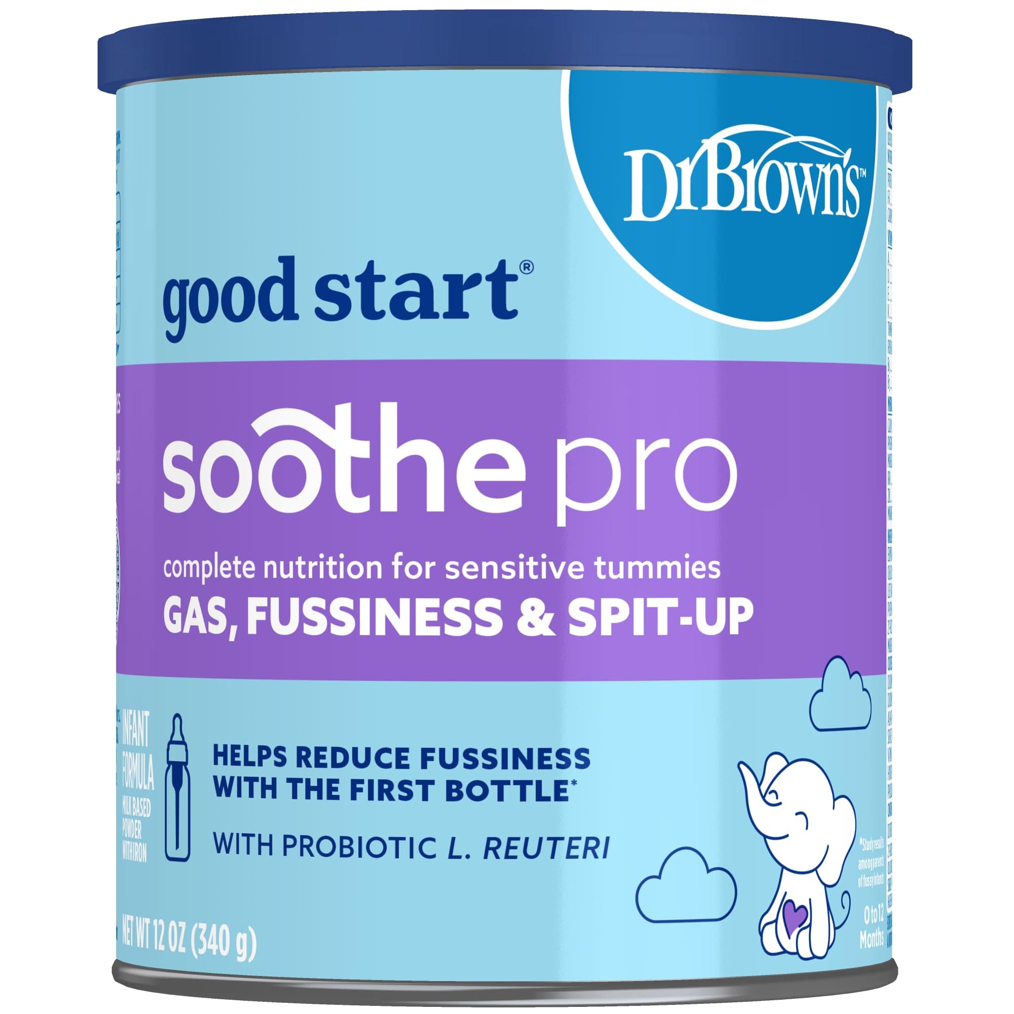 Good Start | Dr. Brown's Soothe Pro, Baby Formula Powder, for Sensitive Tummies, Gas, Fussiness and Spit-Up, Infant Formula with Probiotics, DHA, Non-GMO, 12 Ounces