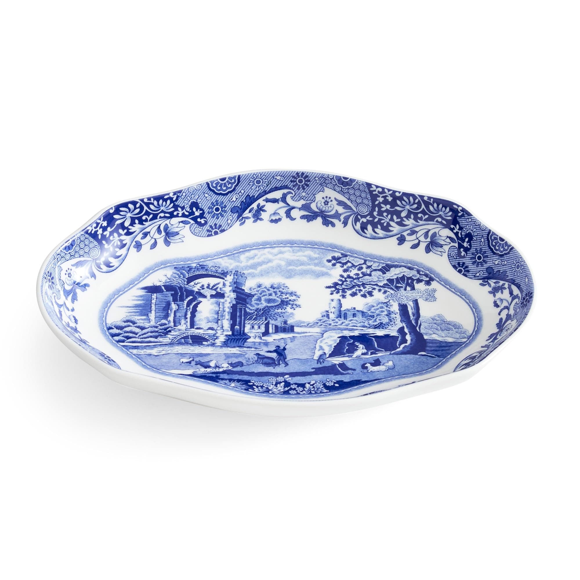 Blue Italian Fluted Oval Dish 23 cm