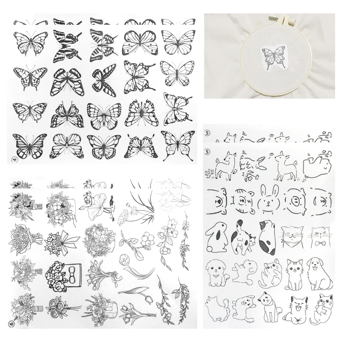 MMDOCO 132PCS Hand Sewing Stabilizers,Wash Away Water Soluble Stabilizer,Embroidery Stabilizers with Flower Patterns for Embroidery Hand Sewing Lover